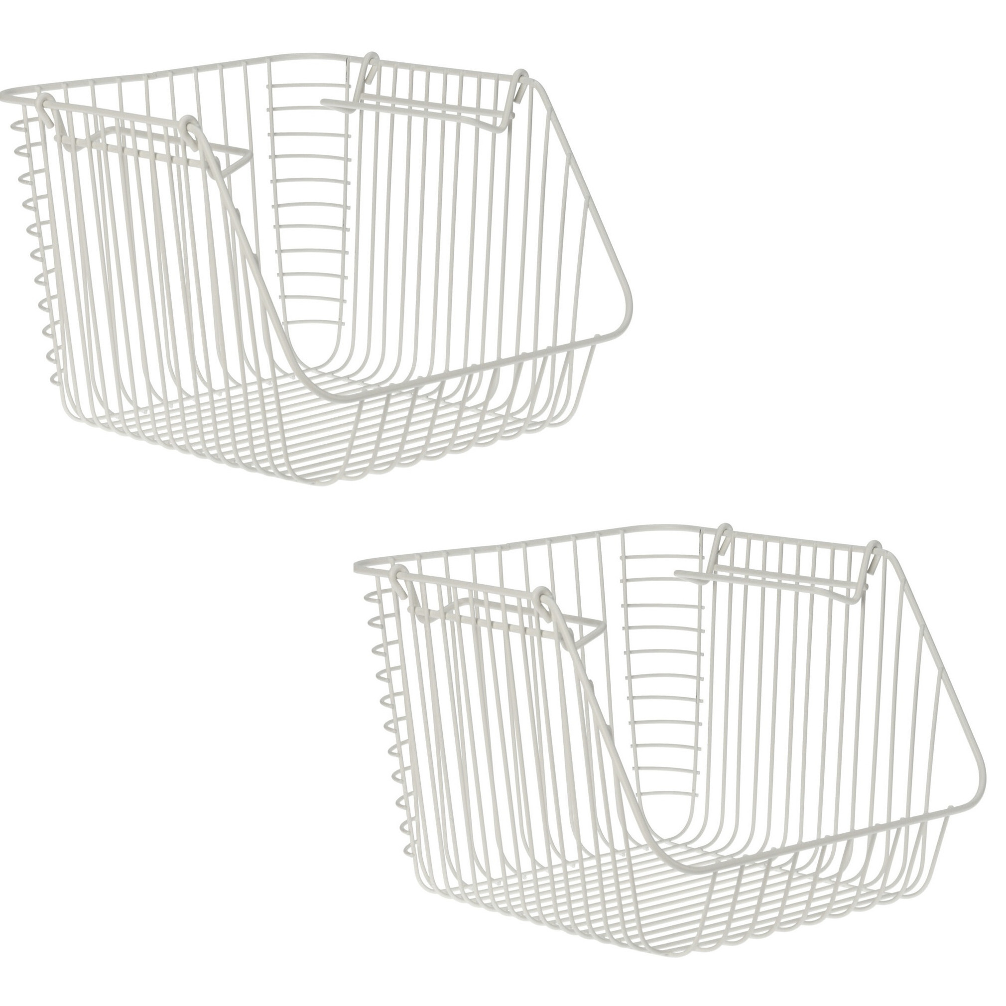 Excellent Houseware Set van 2x stuks witte opberg/opruim mandjes stapelbaar 29 x 27 x 21 cm -