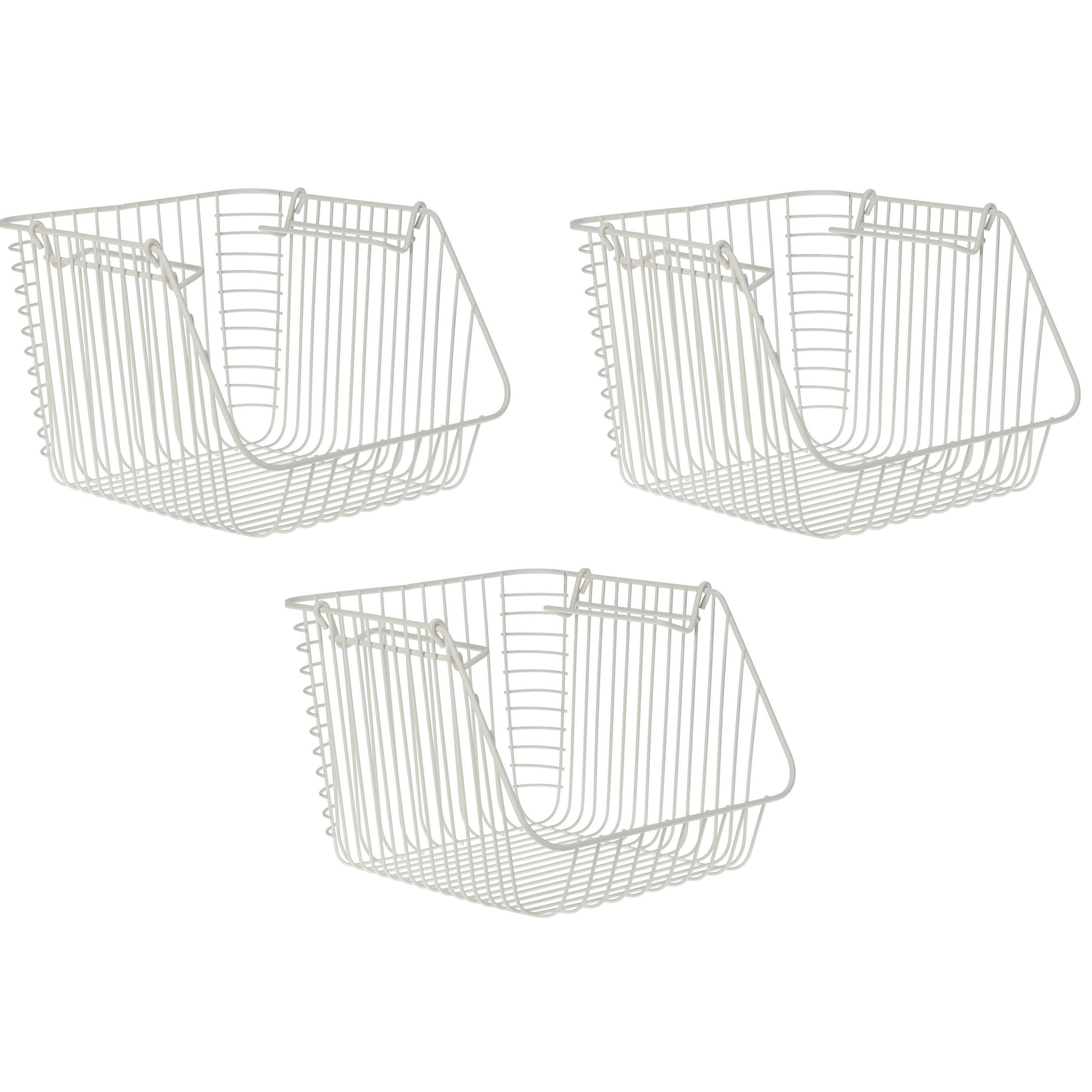 Excellent Houseware Set van 3x stuks witte opberg/opruim mandjes stapelbaar 29 x 27 x 21 cm -
