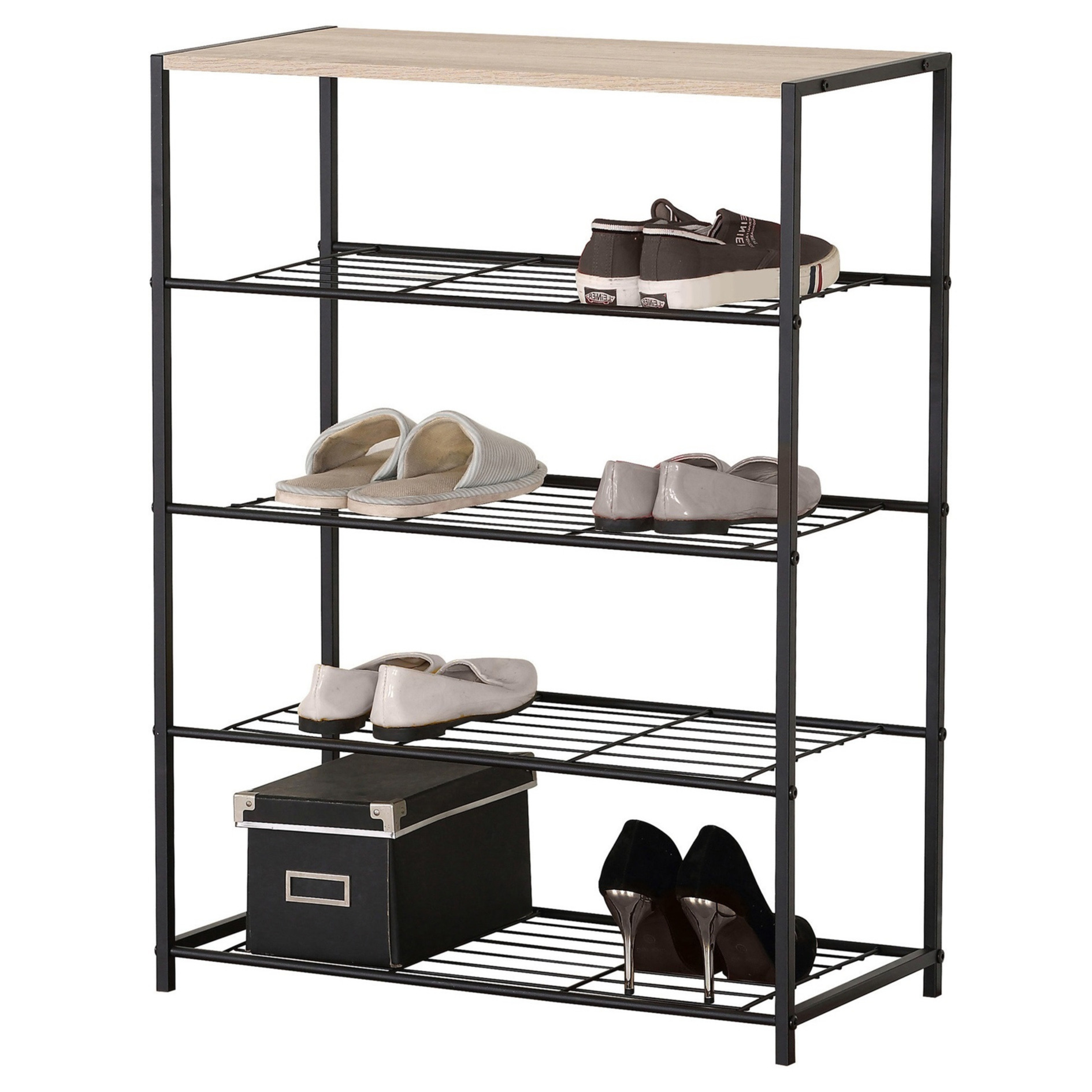 Urban Living Schoenenrek - metaal/hout - 4-laags - 63 x 30 x 83 cm -