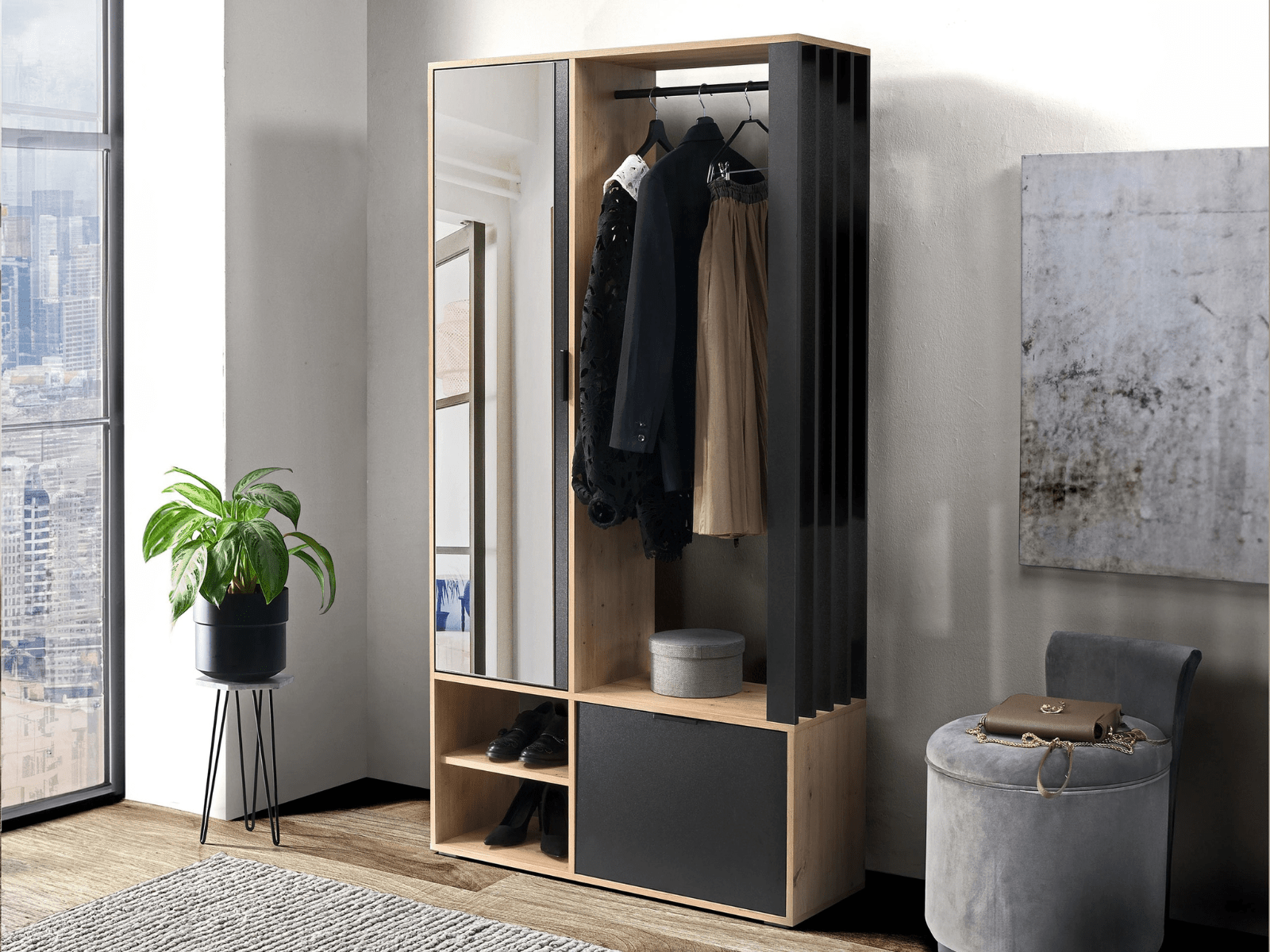 Mobistoxx Vestiaire VICTORIEN artisan eik/zwart met spiegel