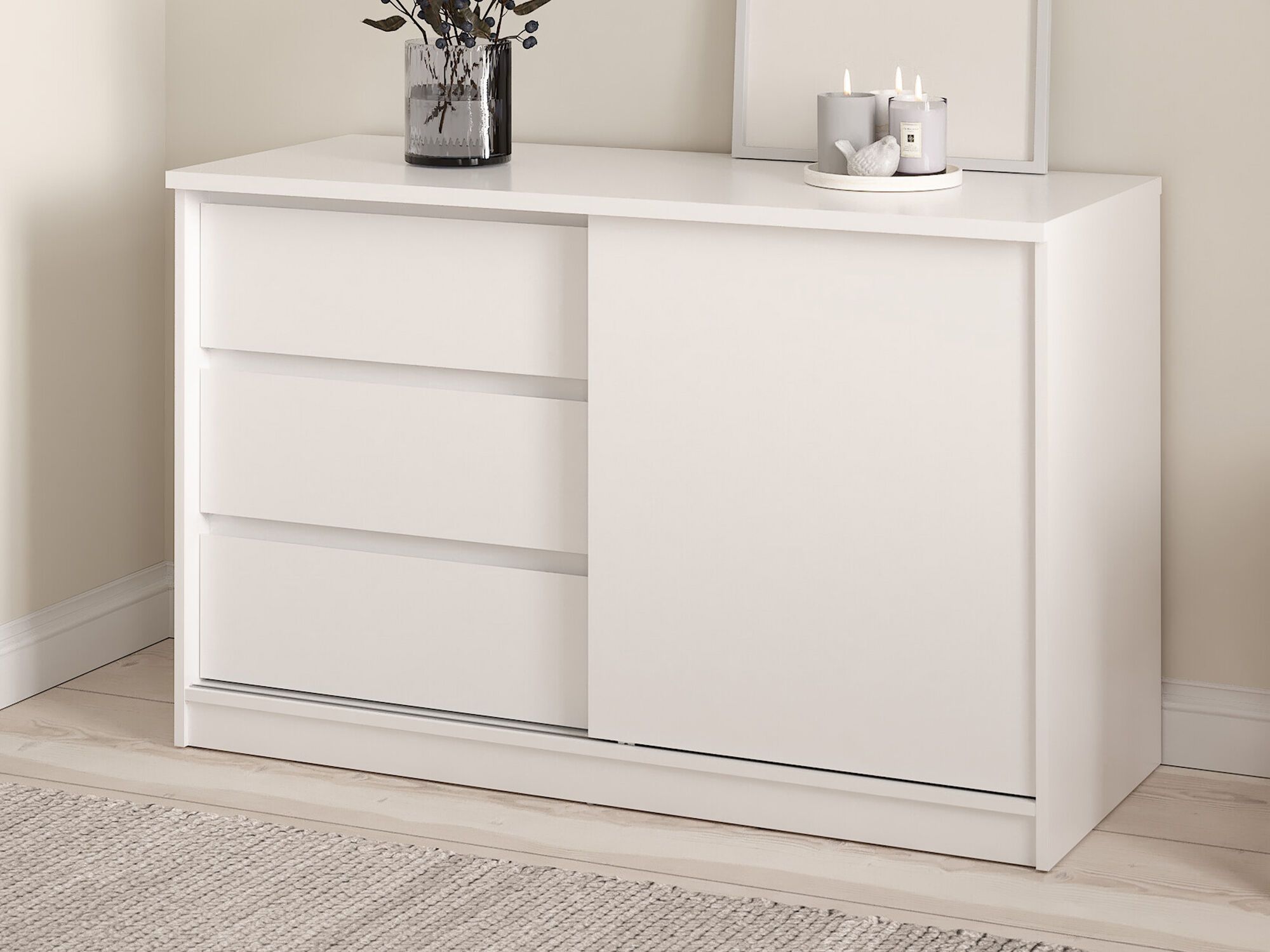 Mobistoxx Commode NARIBA 1 deur 3 lades wit