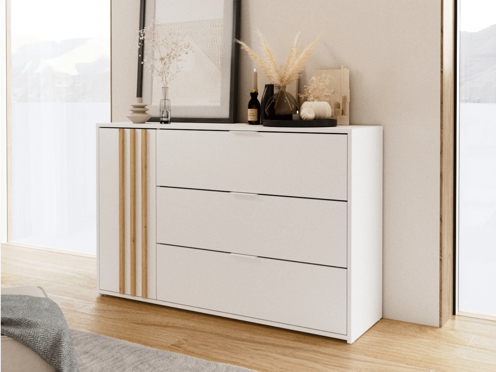 Mobistoxx Commode FLORACE 1 deur 3 lades wit/artisan eik