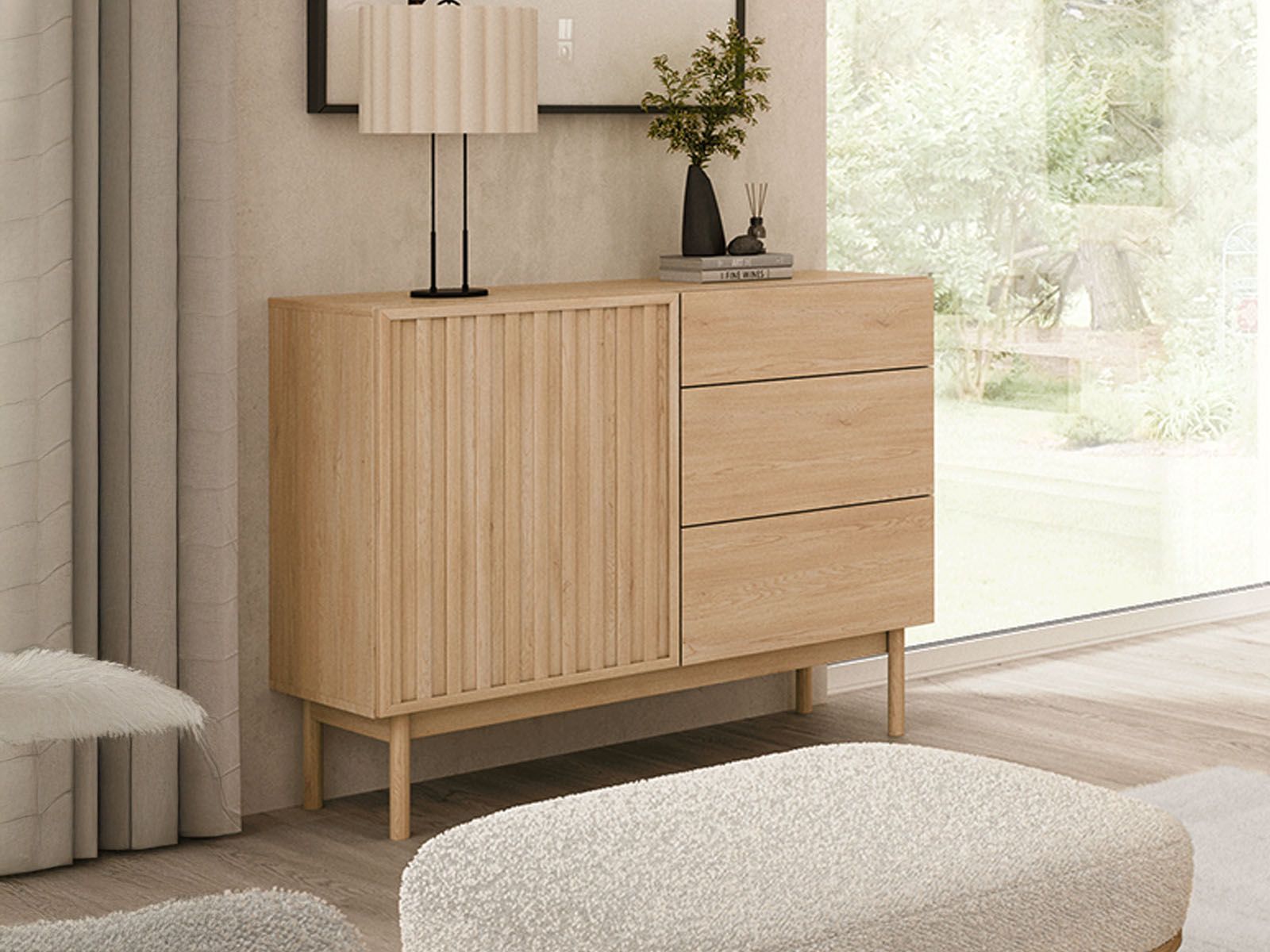Mobistoxx Commode SATOSHI 1 deur 3 lades cremona eik