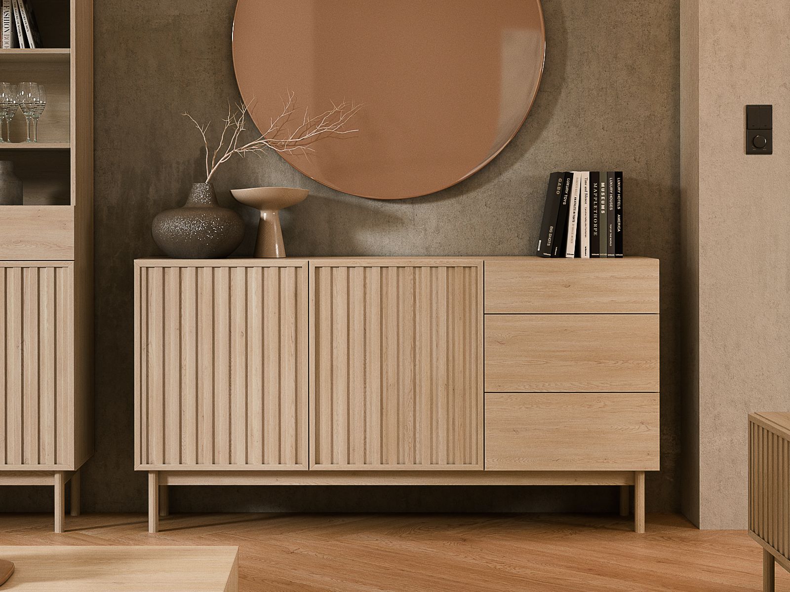 Mobistoxx Commode SATOSHI 2 deuren 3 lades cremona eik