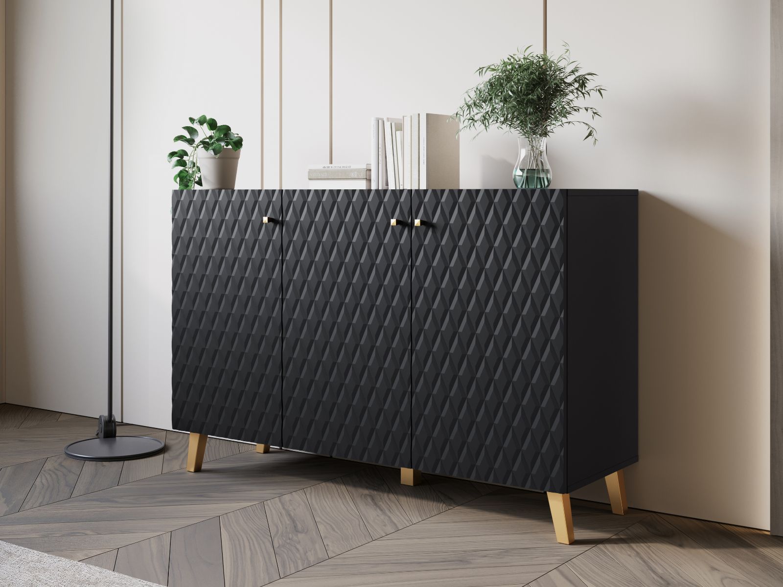 Mobistoxx Dressoir FUKETTE 3 deuren grafiet/goud
