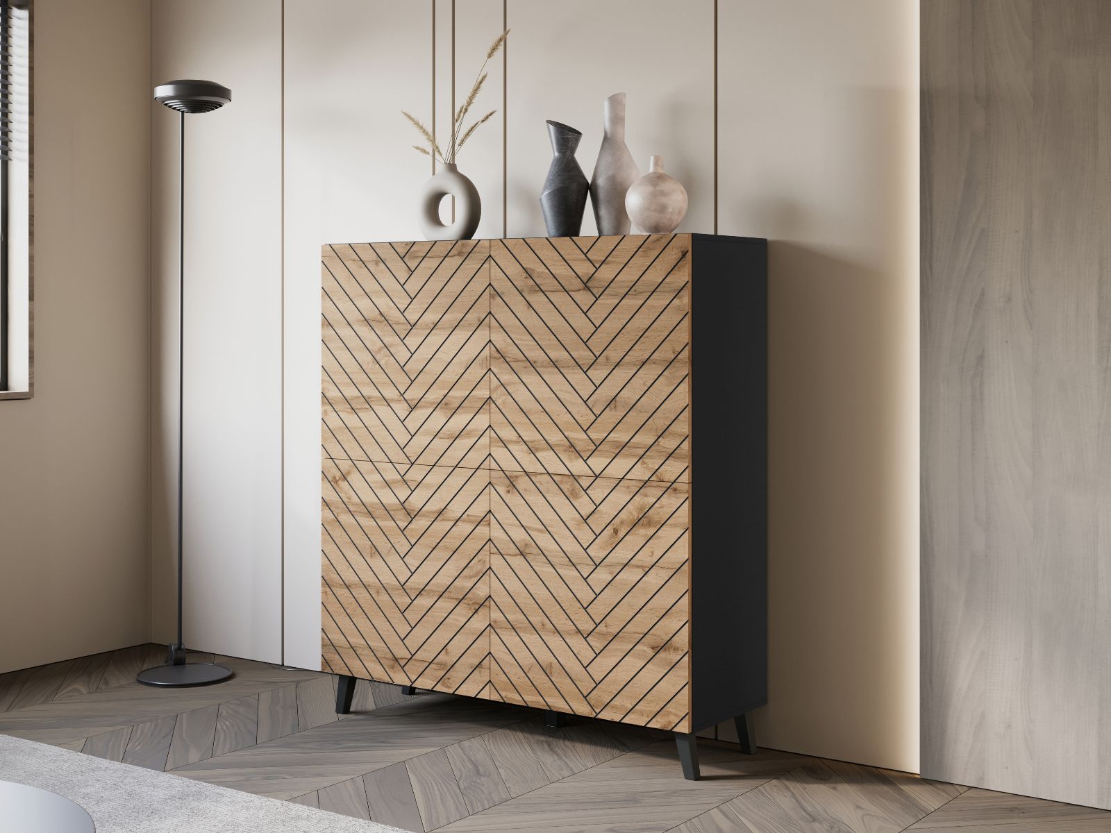 Mobistoxx Dressoir FUKETTE 4 deuren grafiet/wotan eik
