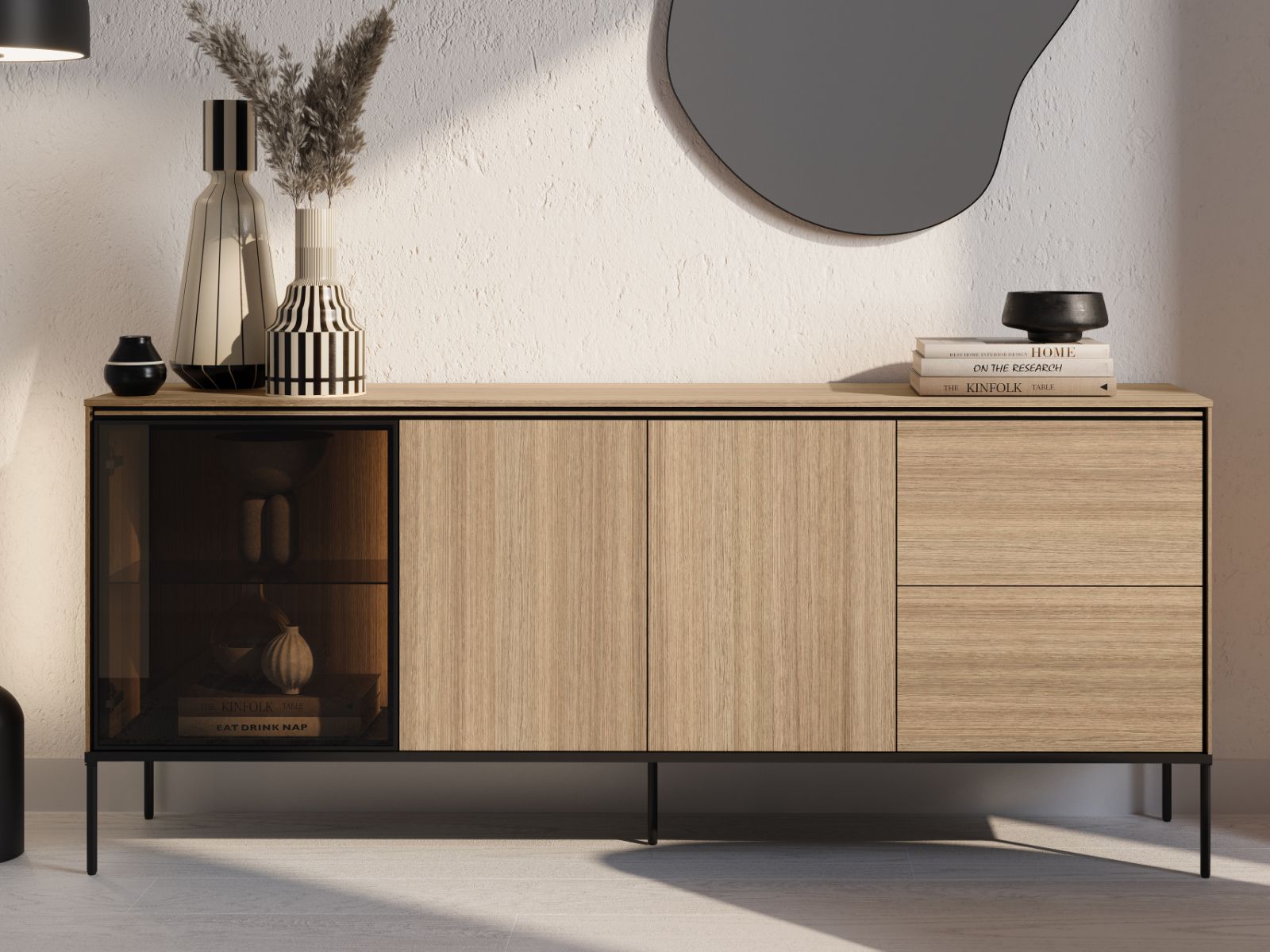 Mobistoxx Dressoir VIDDO II 3 deuren 2 lades linea eik met led