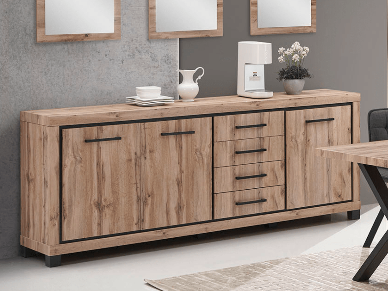 Mobistoxx Dressoir ELEGA 3 deuren 4 lades canadese eik