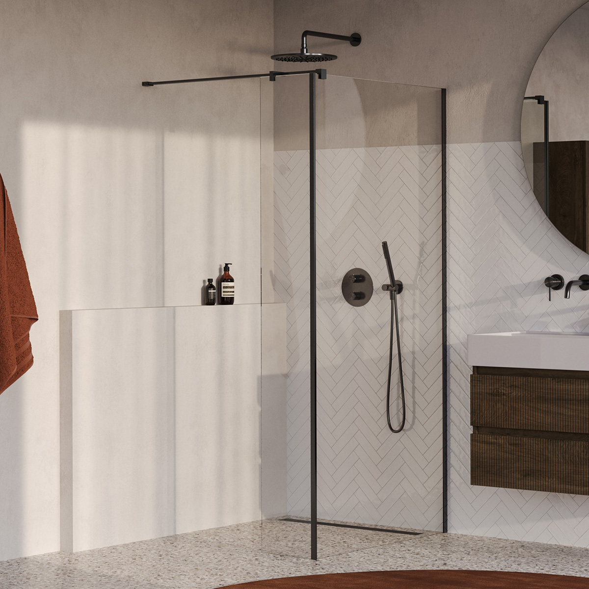 Brauer Oblivion inloopdouche helder glas 90cm met 30cm zijwand gunmetal geborsteld PVD