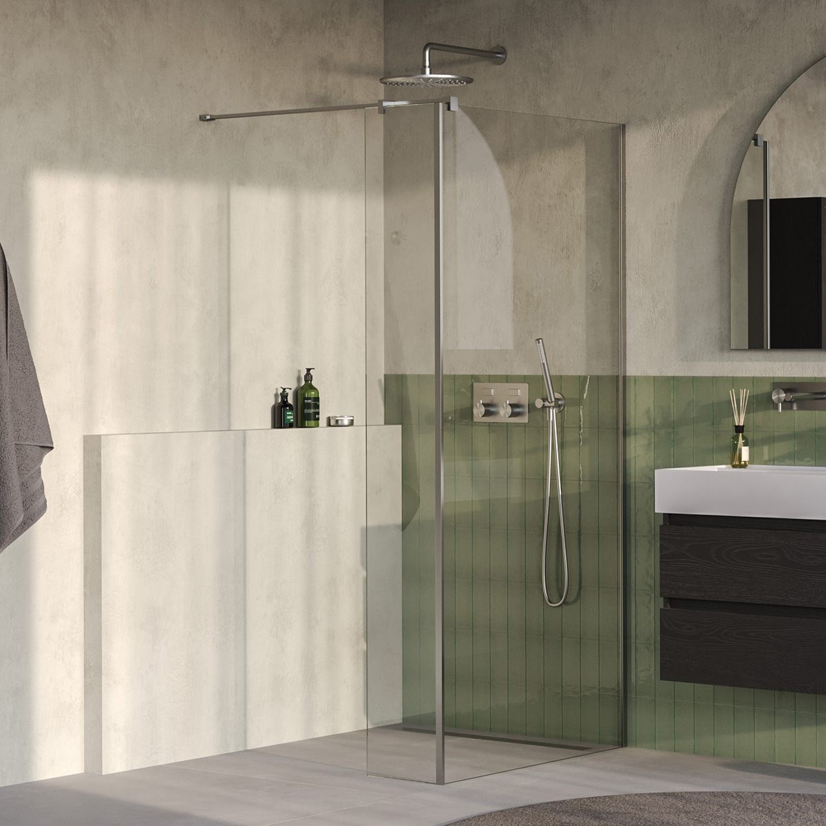 Brauer Oblivion inloopdouche helder glas 100cm met 30cm zijwand RVS geborsteld PVD