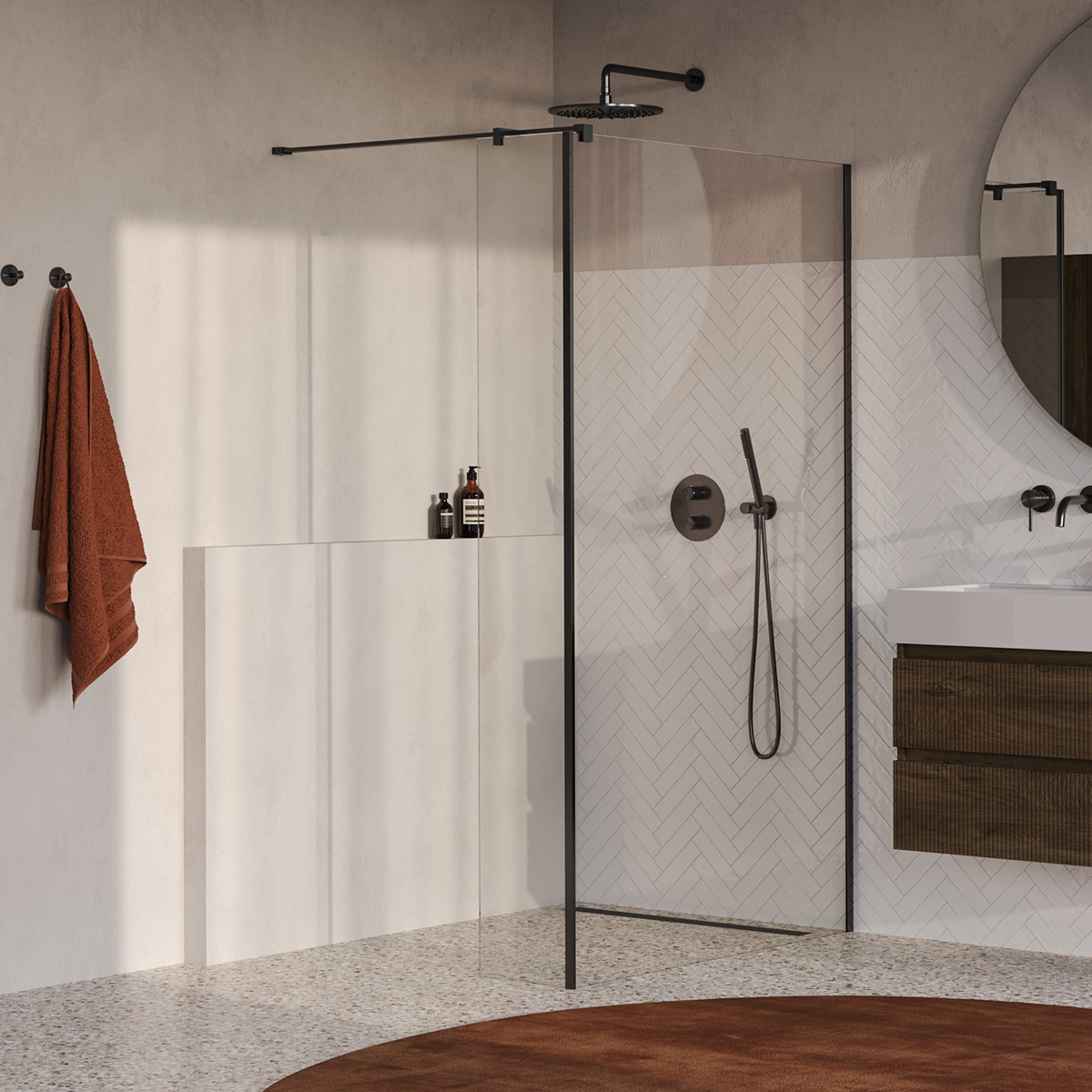Brauer Oblivion inloopdouche helder glas 110cm met 30cm zijwand gunmetal geborsteld PVD
