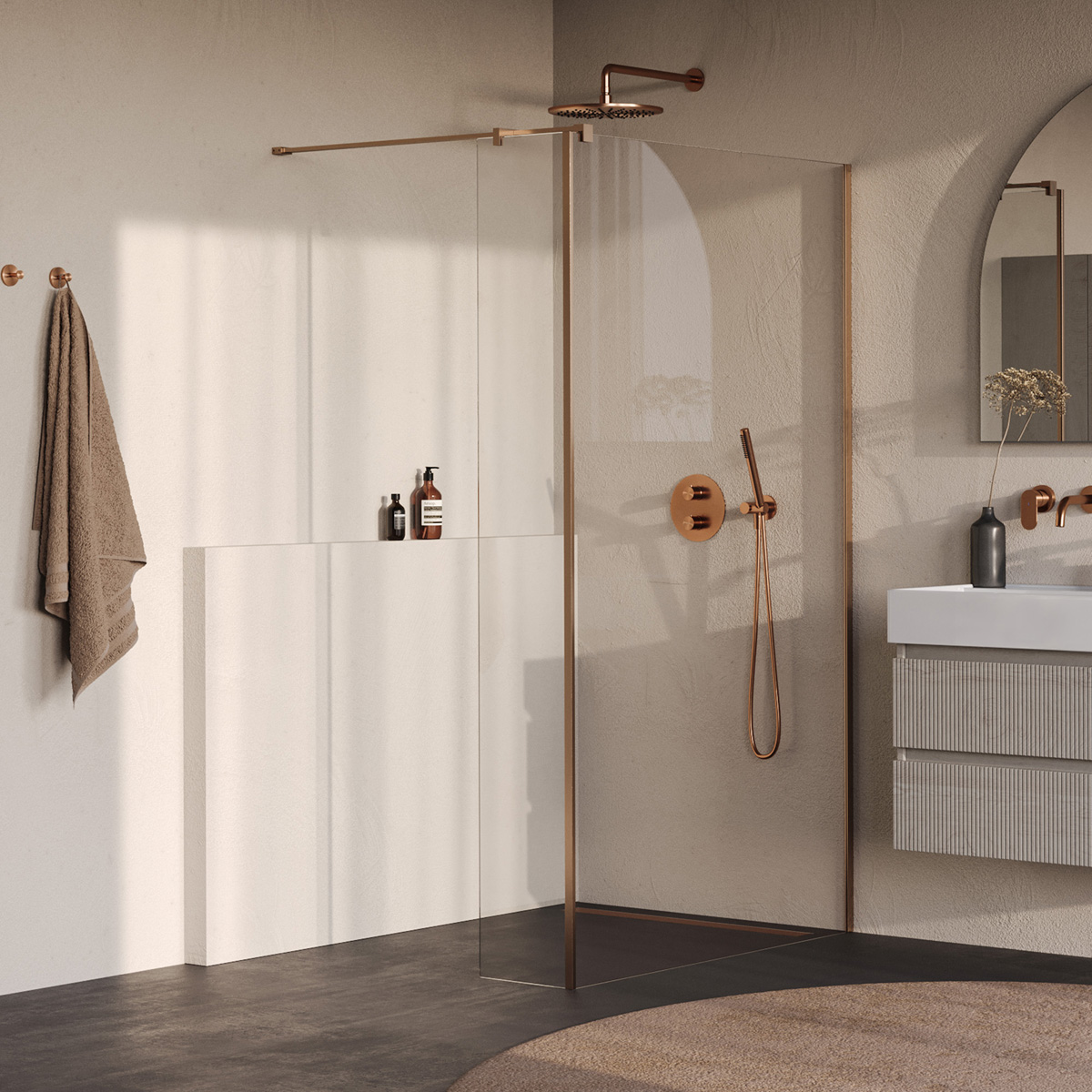 Brauer Oblivion inloopdouche helder glas 120cm met 30cm zijwand koper geborsteld PVD