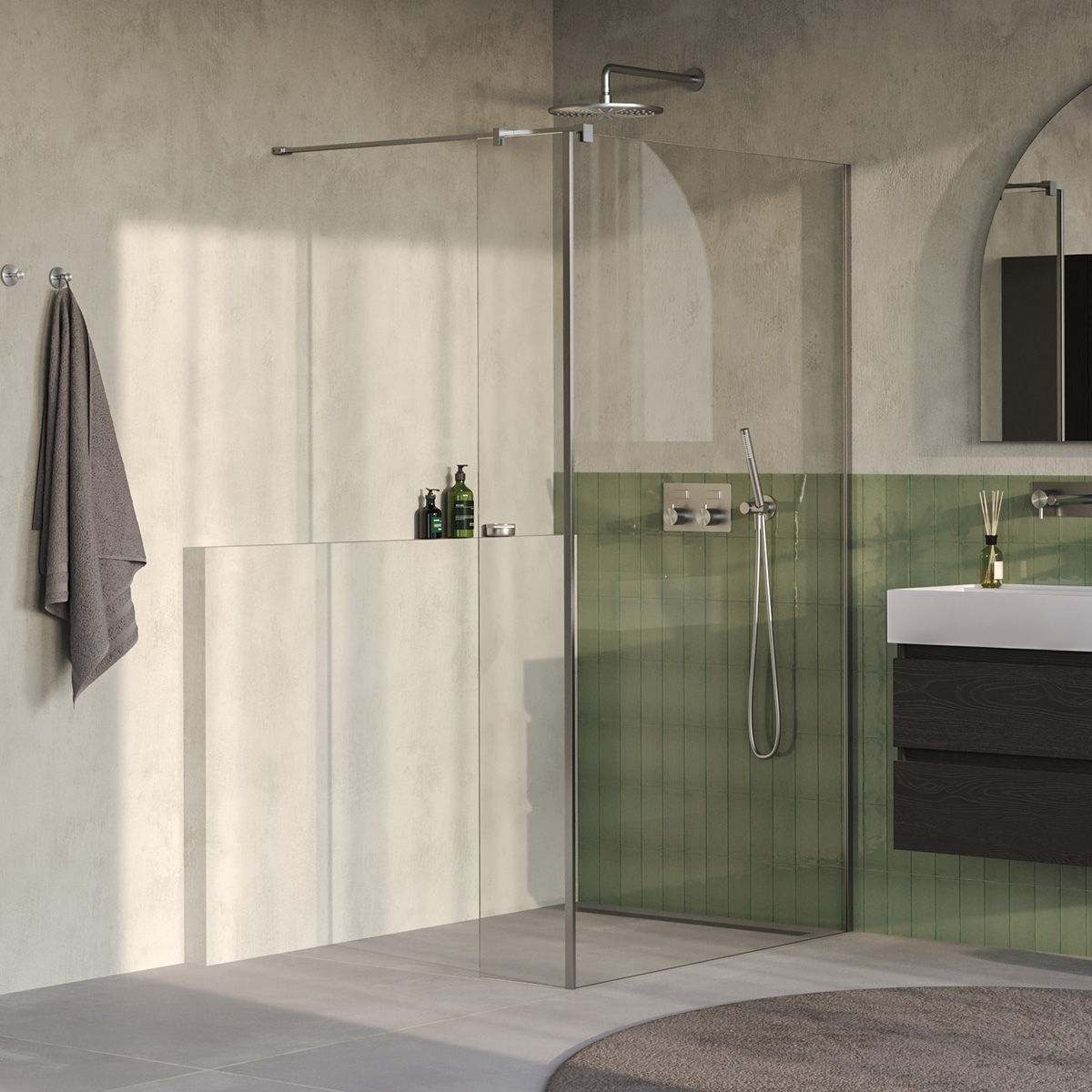 Brauer Oblivion inloopdouche helder glas 120cm met 30cm zijwand RVS geborsteld PVD