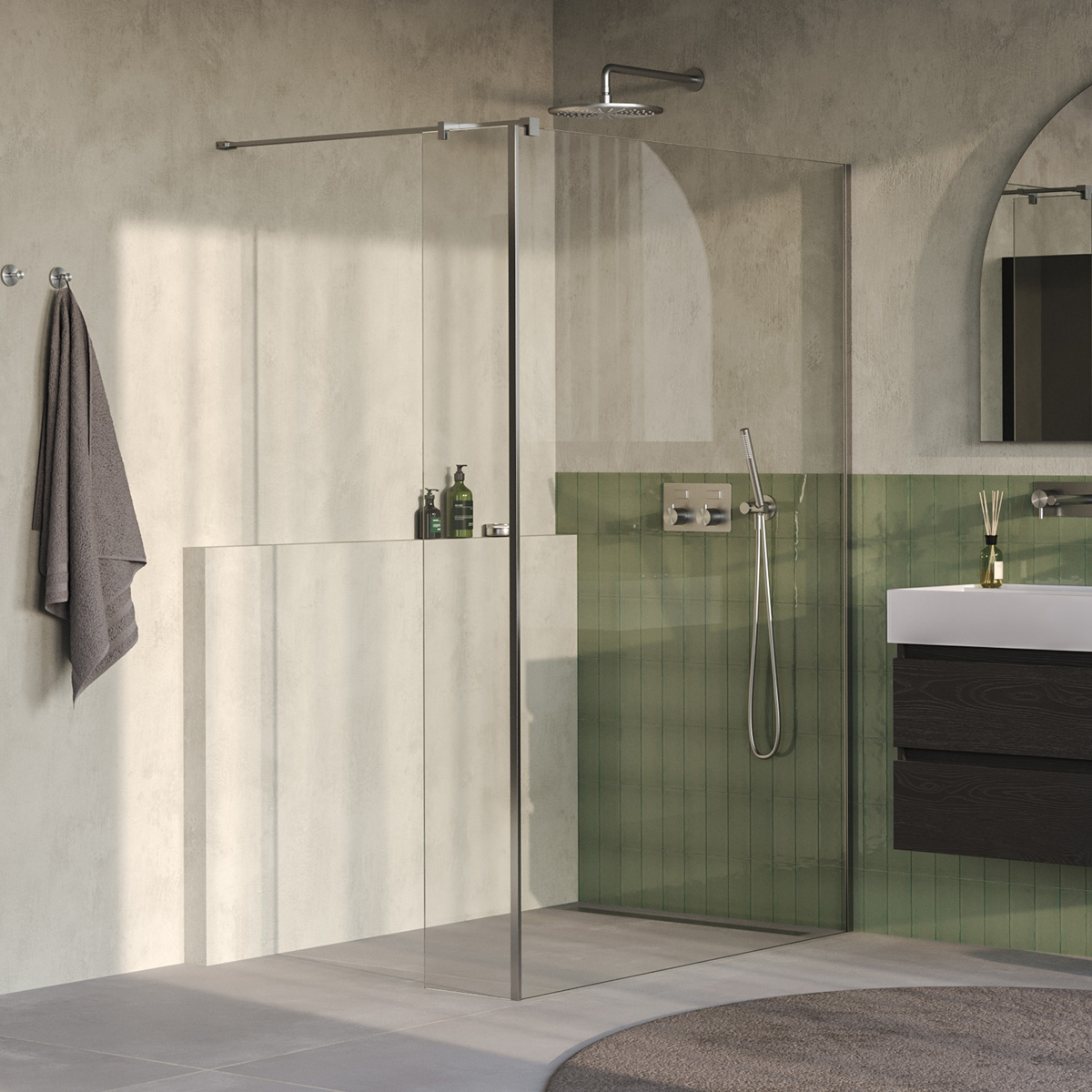 Brauer Oblivion inloopdouche helder glas 140cm met 30cm zijwand RVS geborsteld PVD