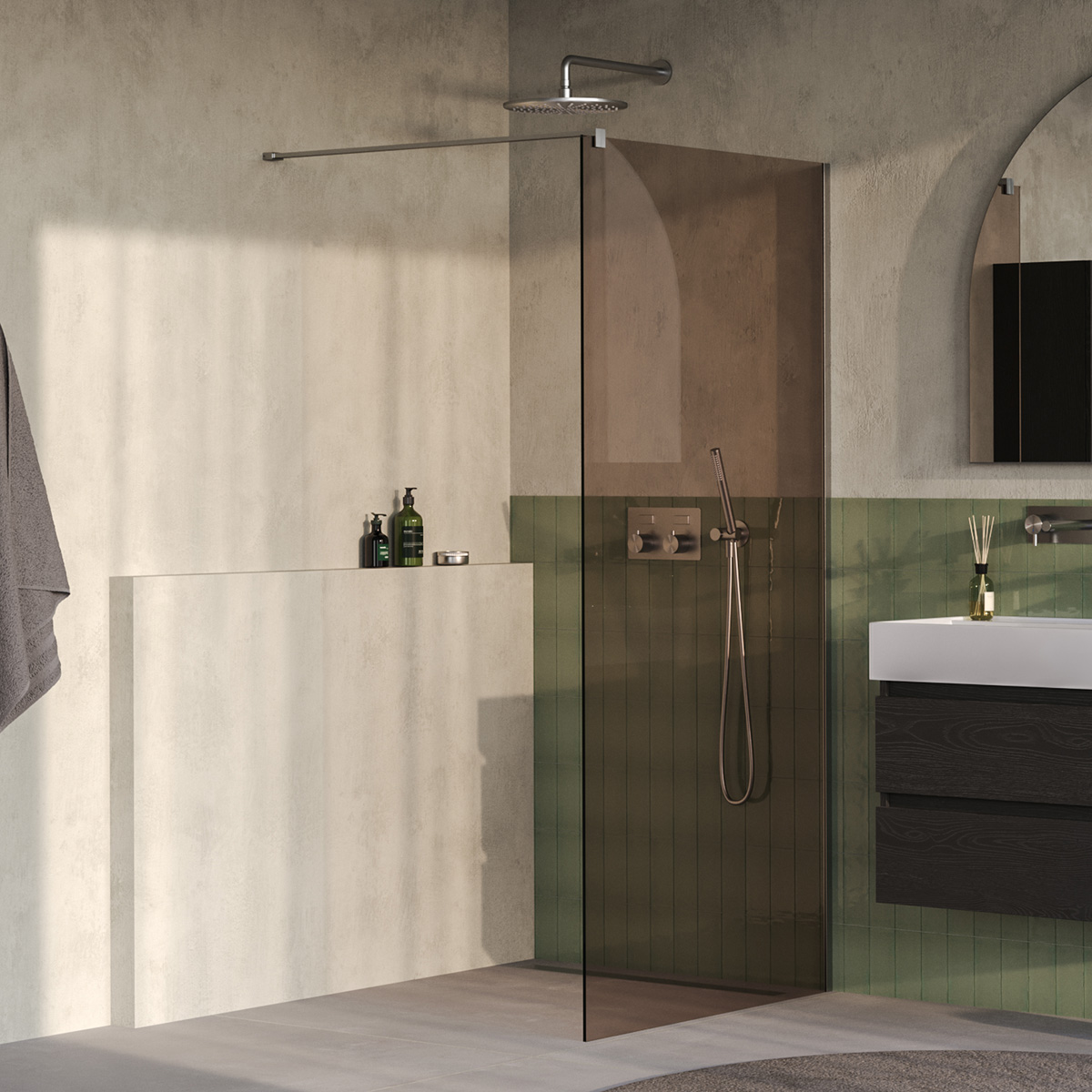 Brauer Oblivion inloopdouche bronsglas 90cm RVS geborsteld PVD
