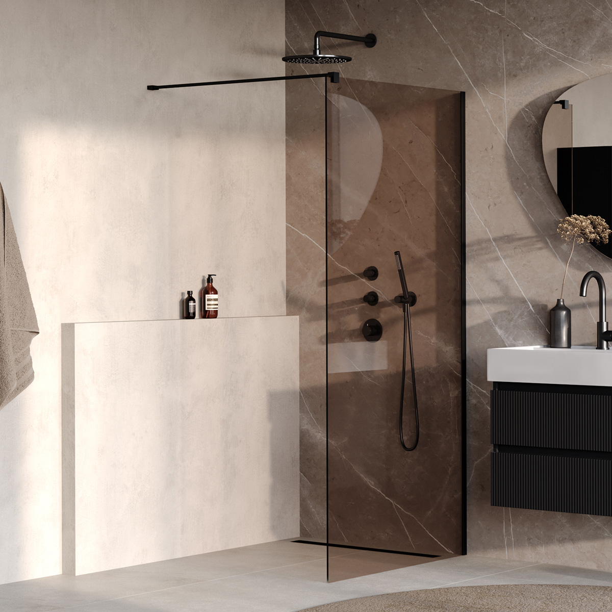 Brauer Oblivion inloopdouche bronsglas 100cm zwart mat