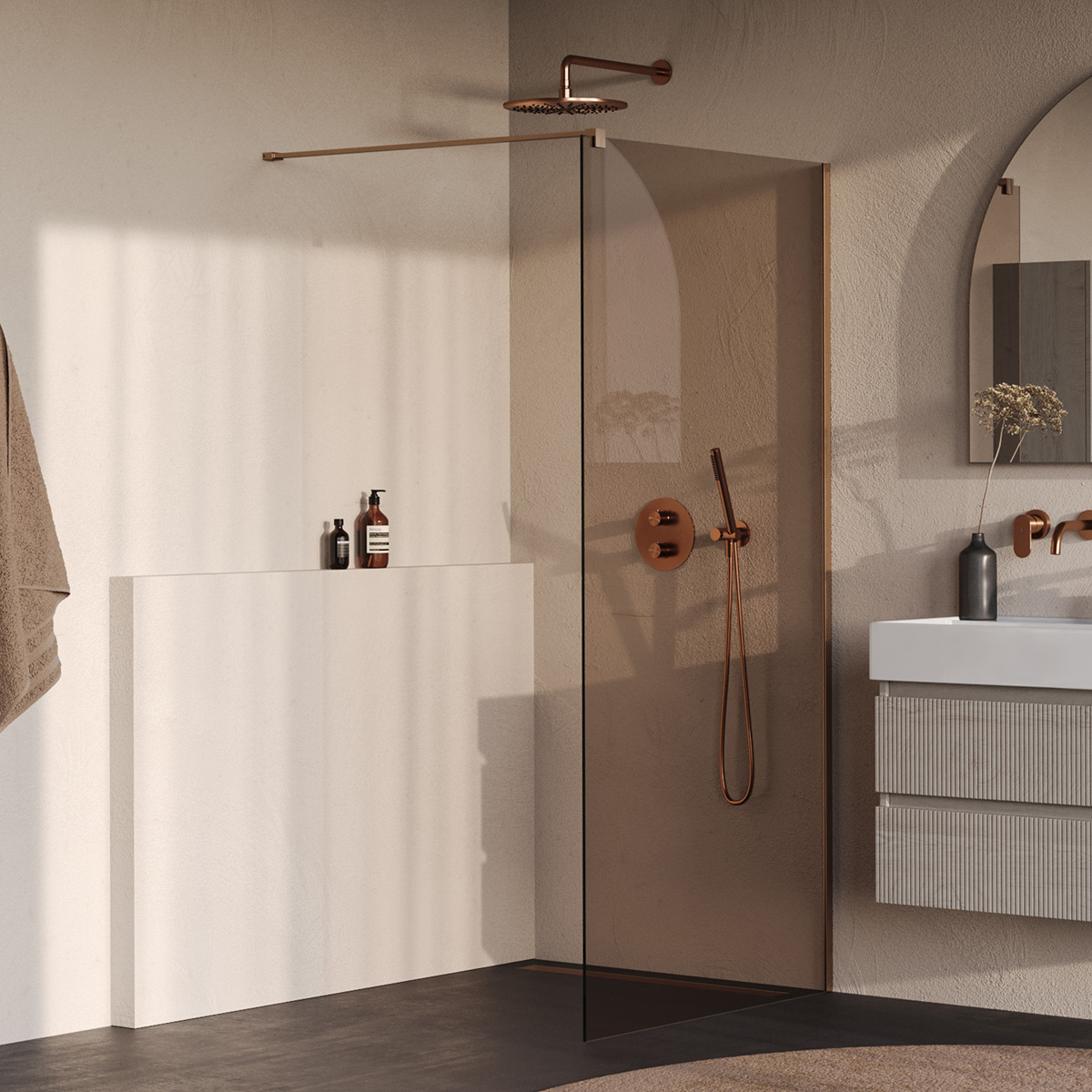 Brauer Oblivion inloopdouche bronsglas 100cm koper geborsteld PVD