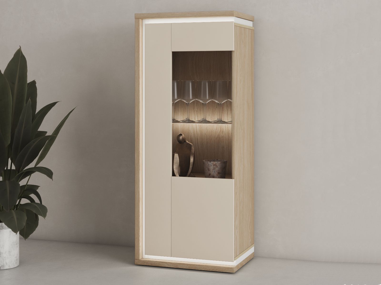Mobistoxx Vitrinekast DOLCE 1 deur 135 cm kasjmier/eik
