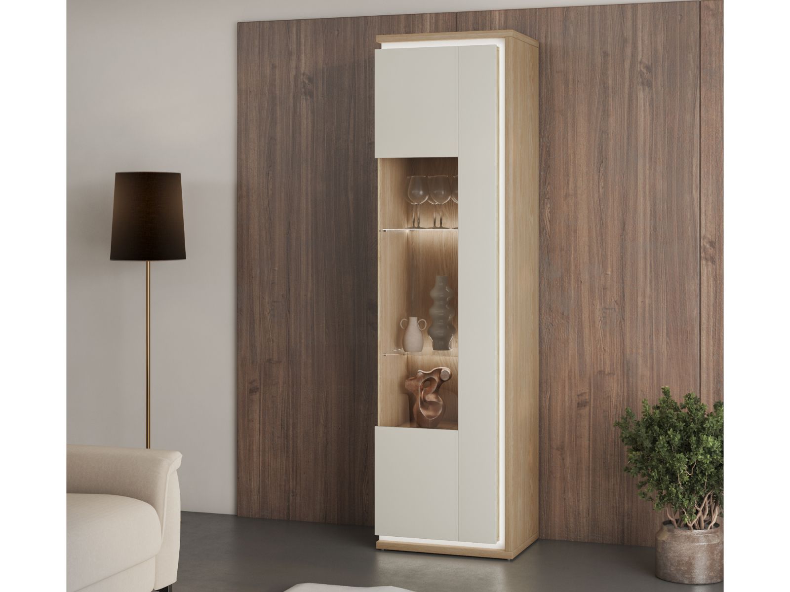 Mobistoxx Vitrinekast DOLCE 1 deur 200 cm kasjmier/eik