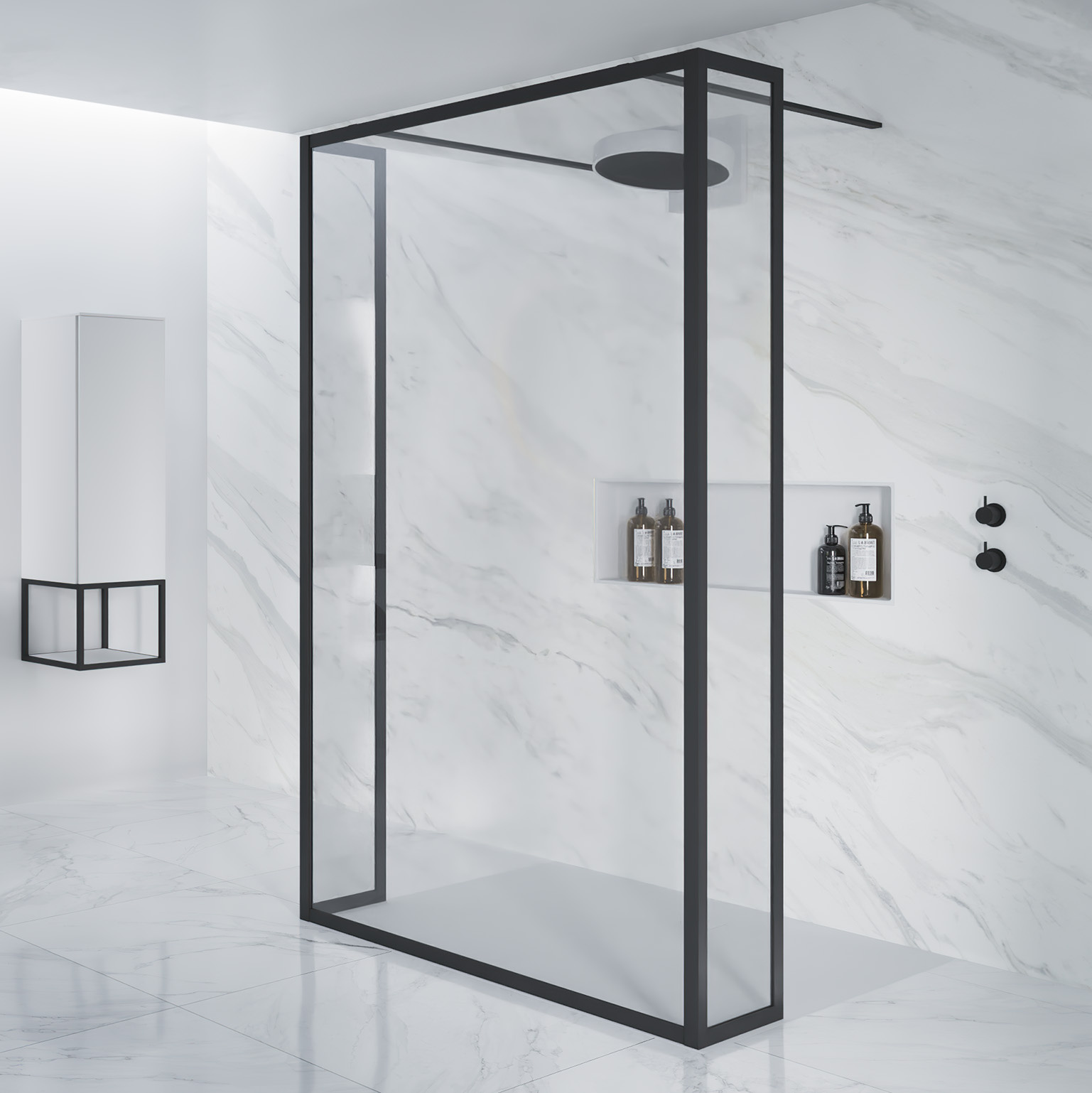 Riho Lucid GD404 vrijstaande douchewand 100cm zwart mat