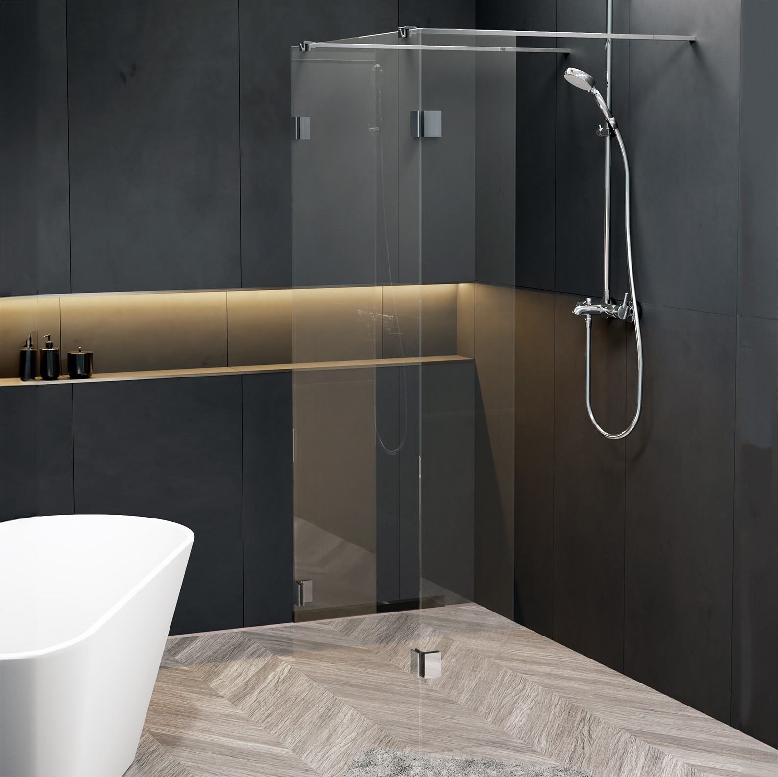 Riho Scandic X202 vrijstaande douchewand 115cm met 40cm zijwand chroom