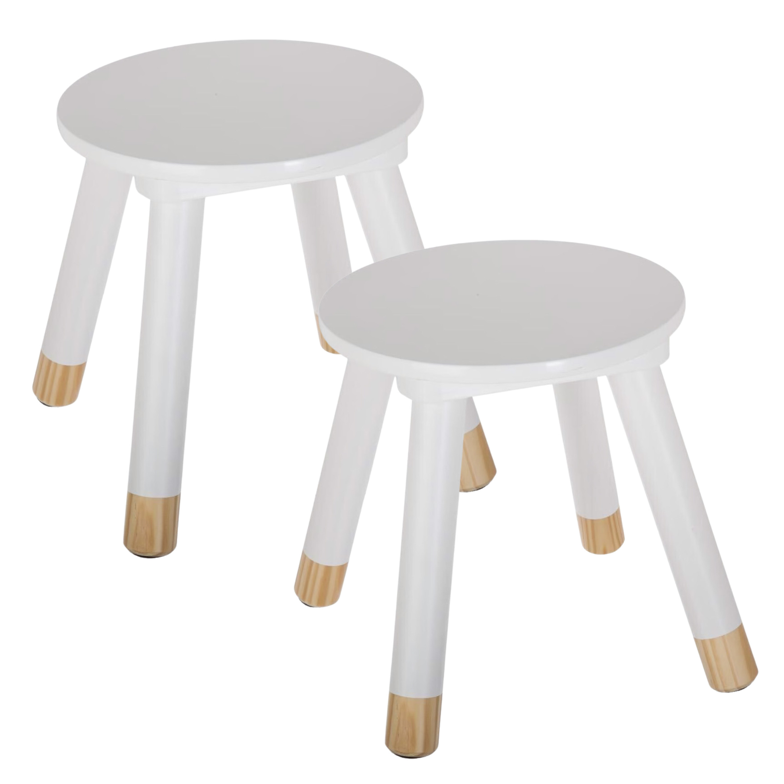 Atmosphera Kinder krukje - 2x - ivoor wit - hout - D24 x H27 cm - bijzet stoeltjes/krukken -