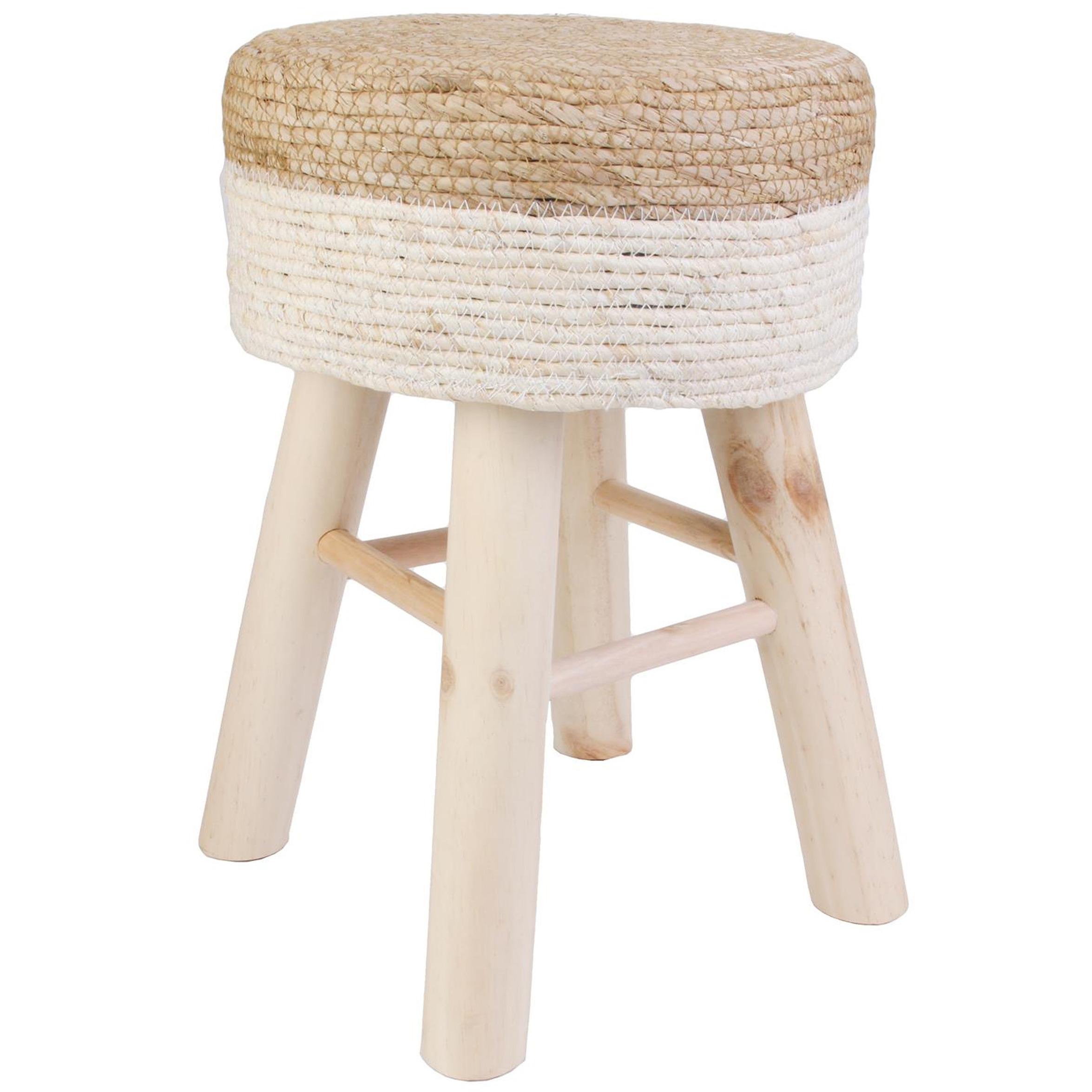 Home Deco Factory Bijzet krukje Mirage - Ibiza/boho - beige - dennenhout - 30 x cm - gevlochten -