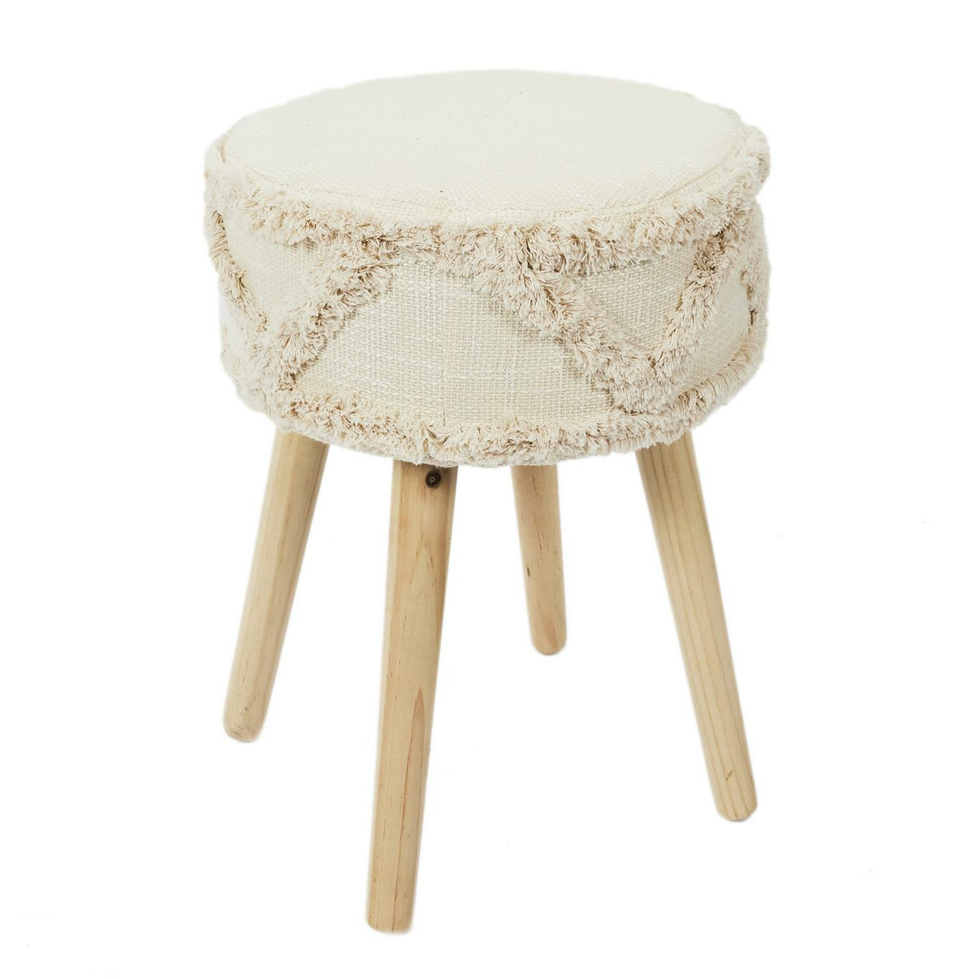 Home Deco Factory Bijzet krukje model Macrame Tangers - naturel - dennenhout - D30 x H41 cm - Meubels - Zitten -