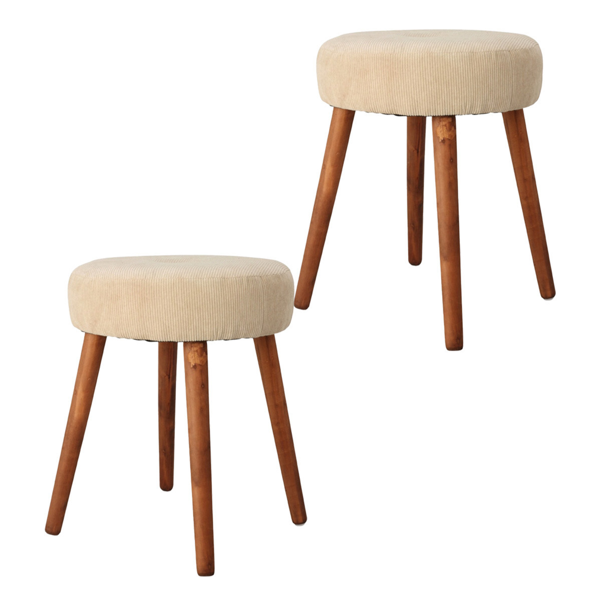 Home & Styling Bijzet krukje Furni - 2x - creme wit - hout/stof - D35 x H45 cm - Meubels - Zitten -