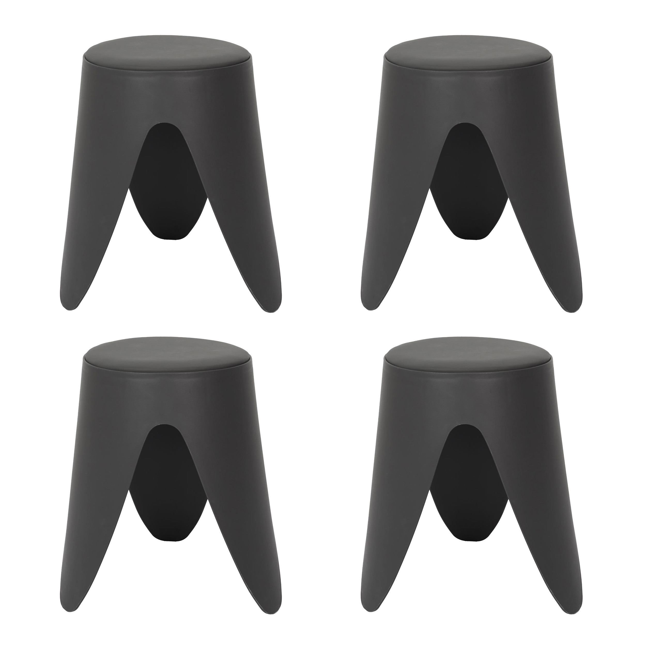 Home Deco Factory Stapelbaar zit krukje Gala - 4x - kunststof - antraciet - D30 x H46 cm - stoelen -