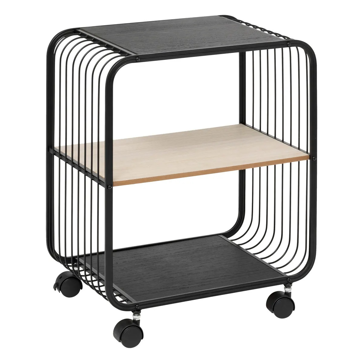 5five Opbergrekje 2 laags met planken - metaal/hout - 43 x 28 x 53 cm - op wielen - trolley - kastje -
