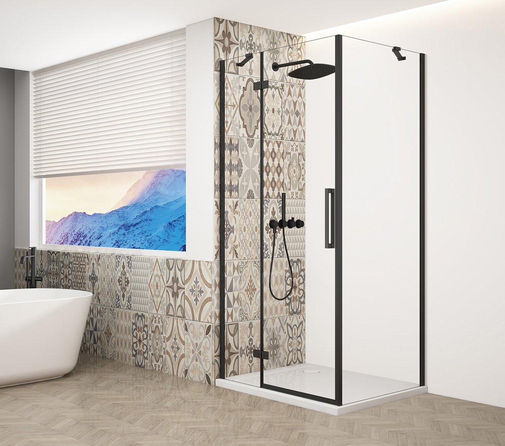Gelco Trinity douchecabine met helder glas 90x80cm rechts zwart mat