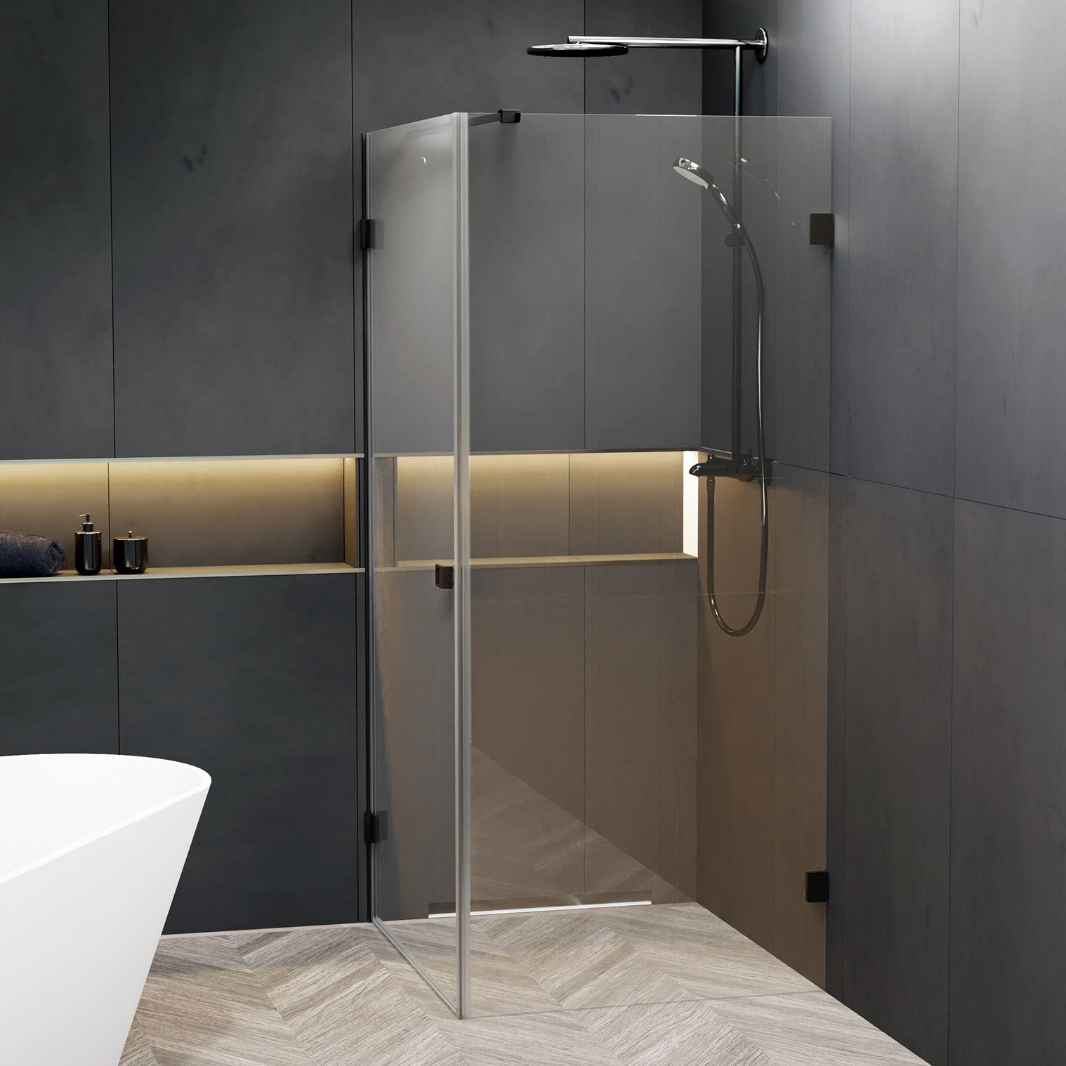 Riho Scandic X201 douchecabine links 80x90cm zwart mat