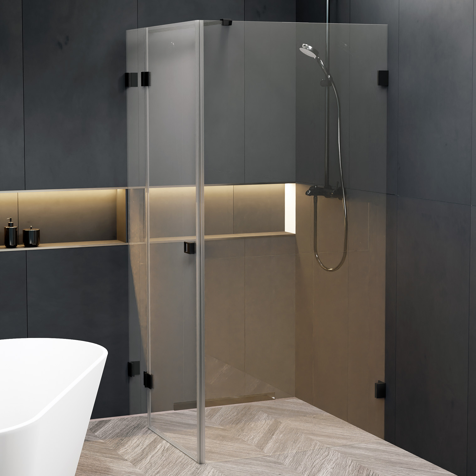 Riho Scandic X203 douchecabine links 160x90cm zwart mat