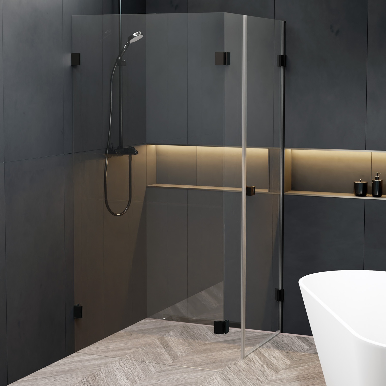 Riho Scandic X204 douchecabine rechts 120x80cm zwart mat