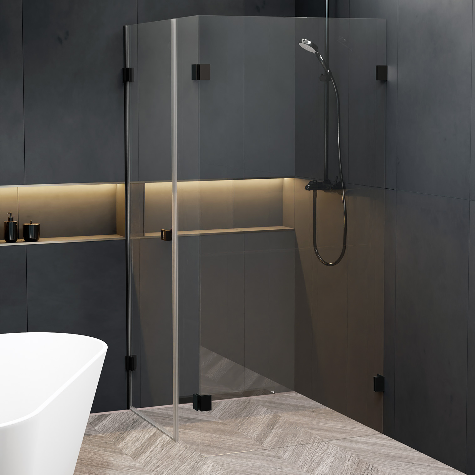 Riho Scandic X204 douchecabine links 140x90cm zwart mat