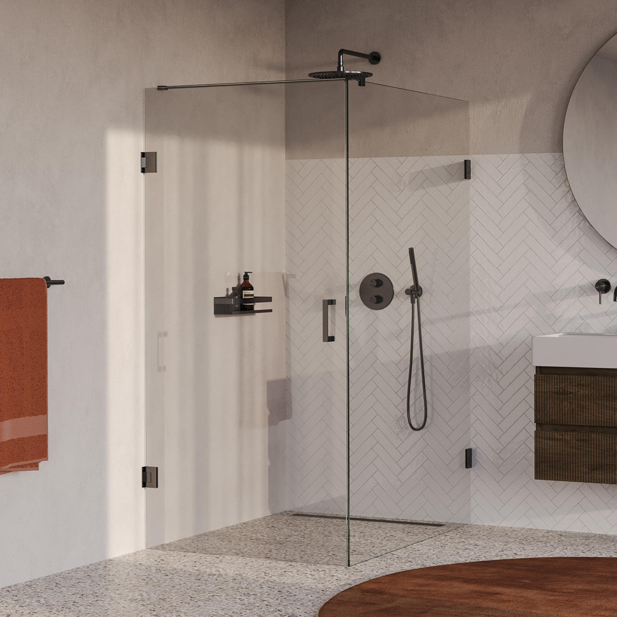 Brauer Void profielloze douchecabine 100x140cm gunmetal geborsteld PVD