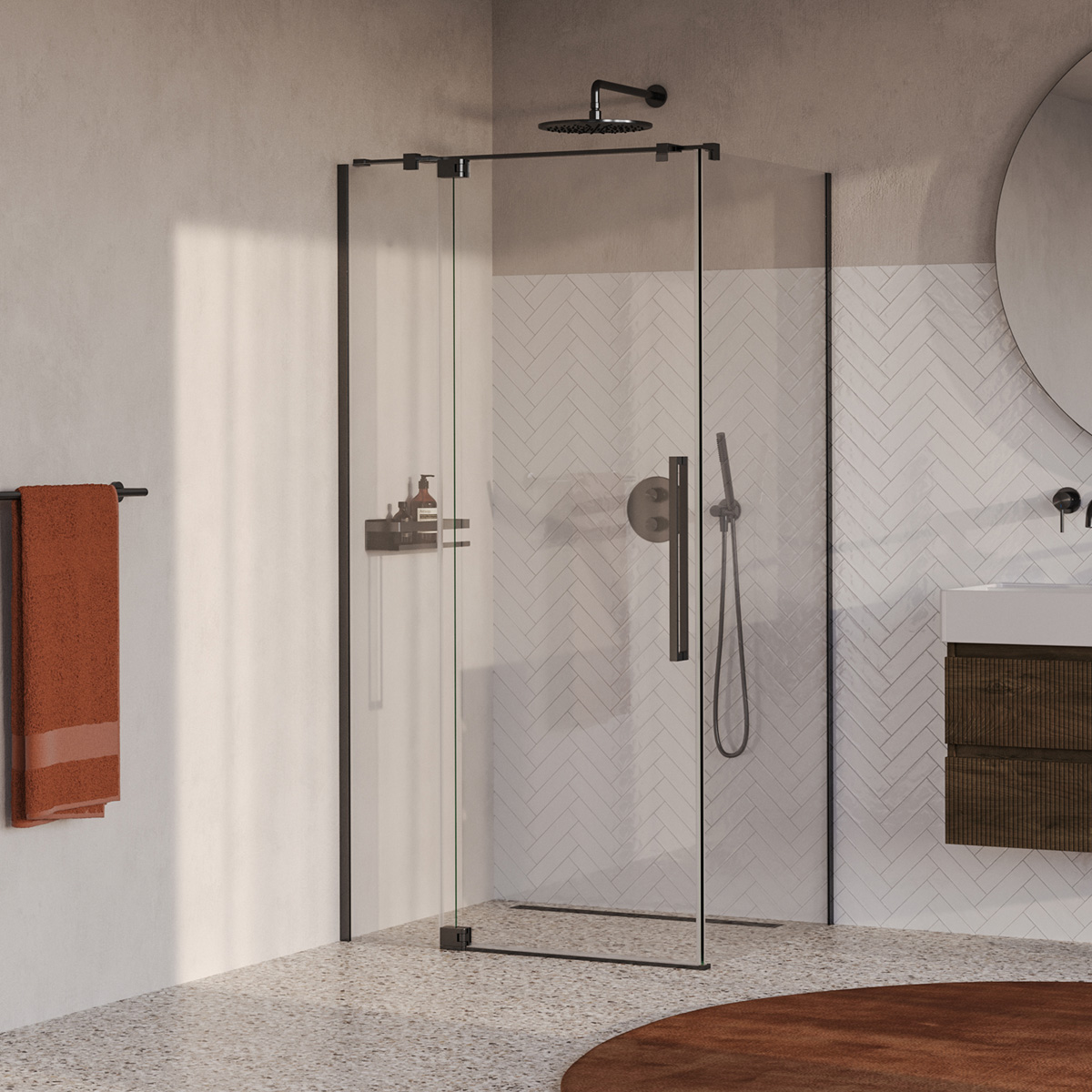 Brauer Stellar douchecabine met draaideur 100x80cm gunmetal geborsteld PVD