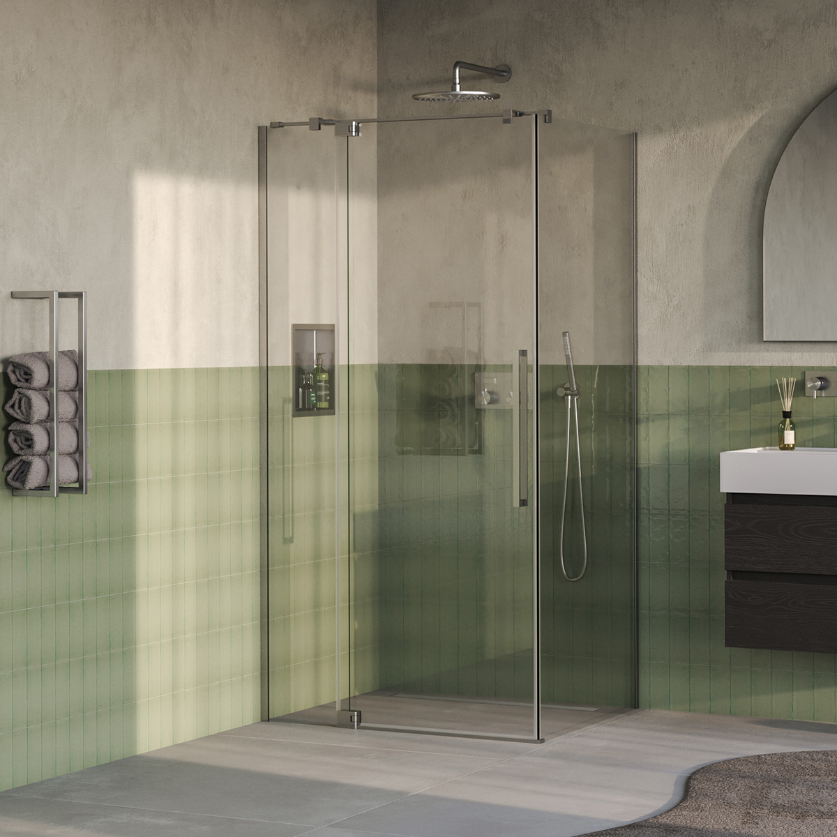 Brauer Stellar douchecabine met draaideur 100x80cm RVS geborsteld PVD