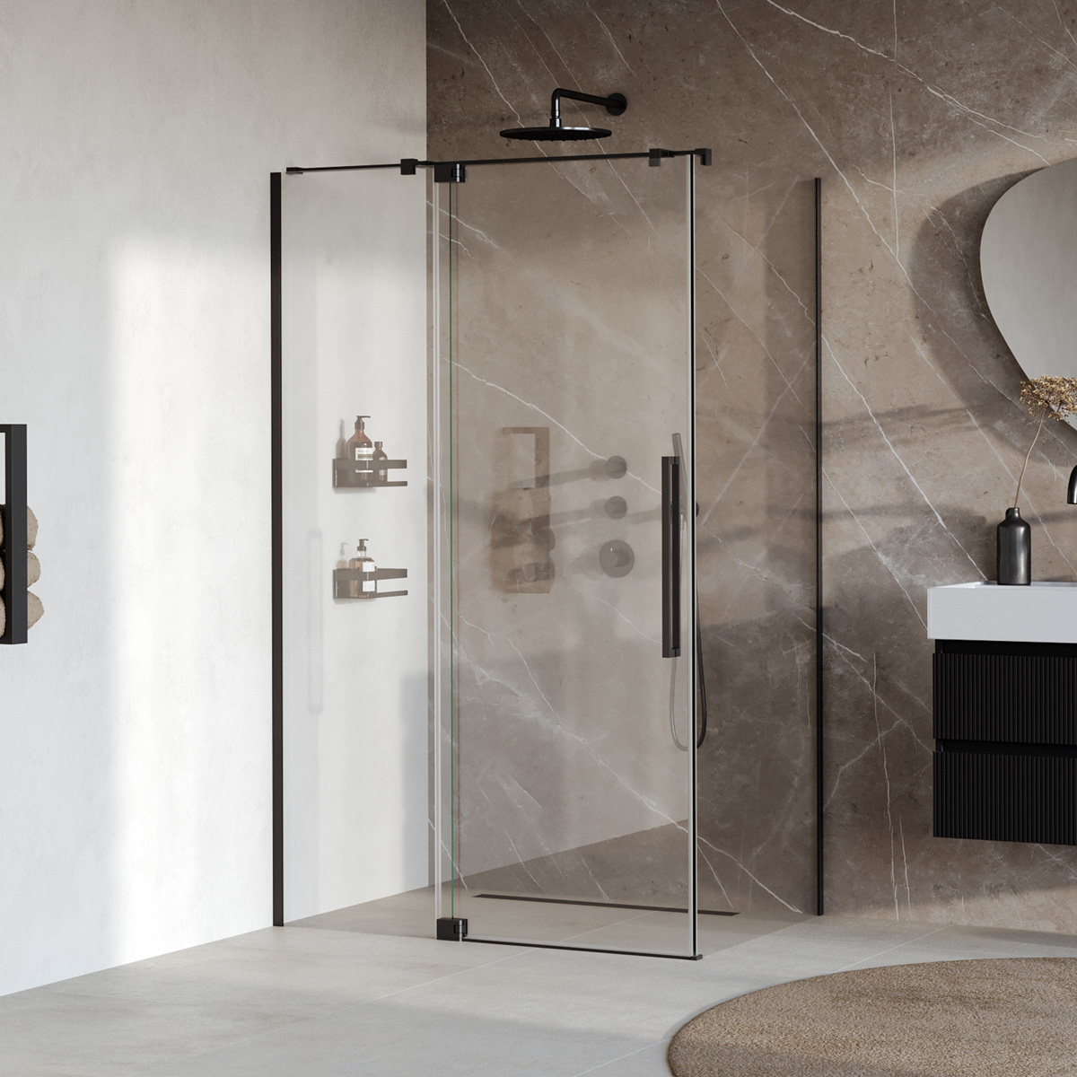 Brauer Stellar douchecabine met draaideur 120x80cm zwart mat