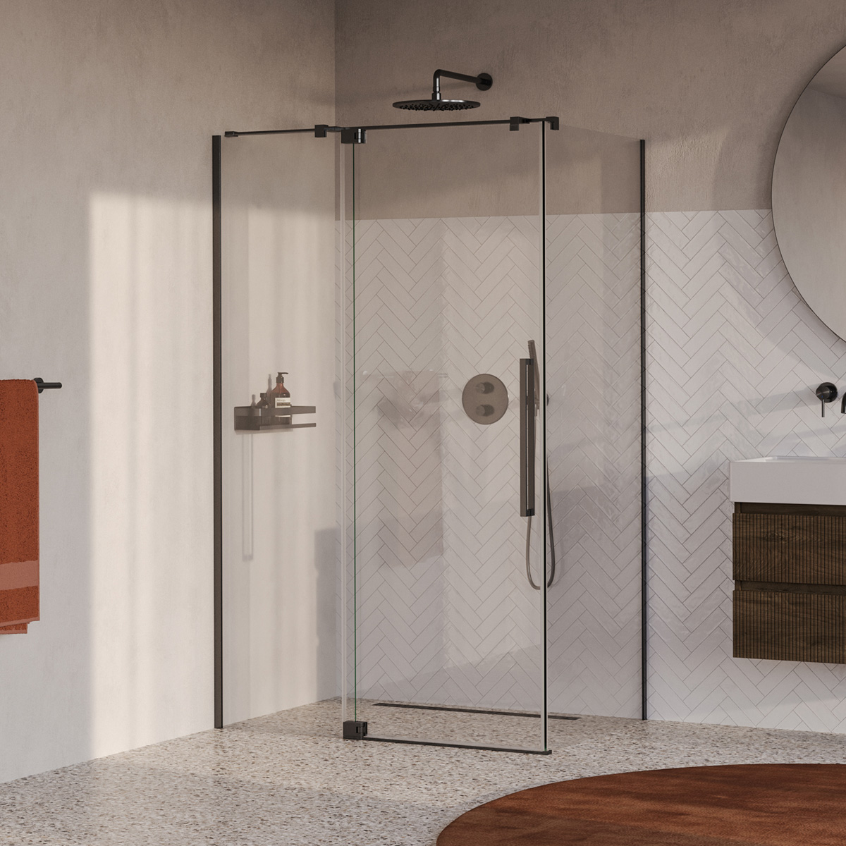 Brauer Stellar douchecabine met draaideur 120x90cm gunmetal geborsteld PVD
