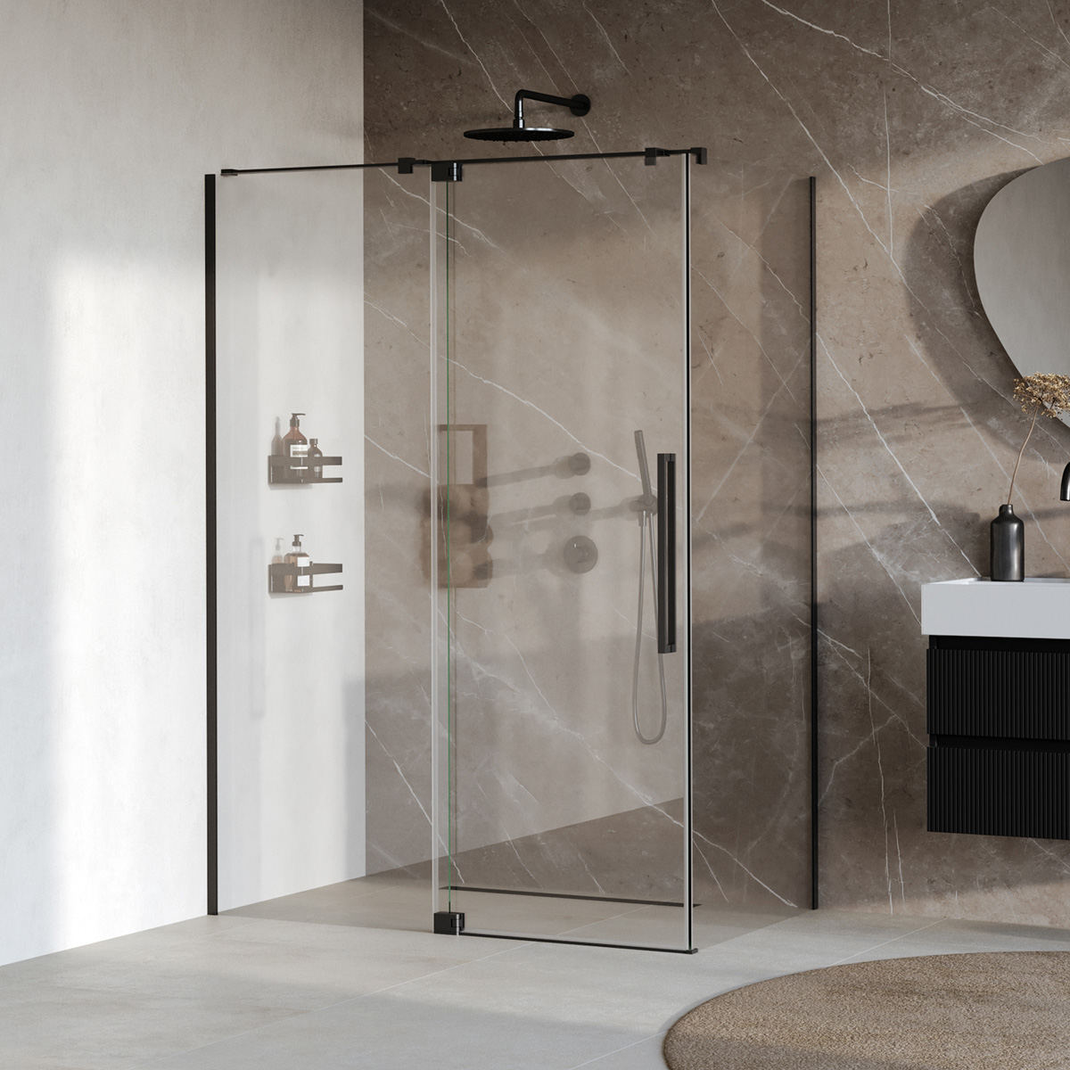 Brauer Stellar douchecabine met draaideur 140x100cm zwart mat