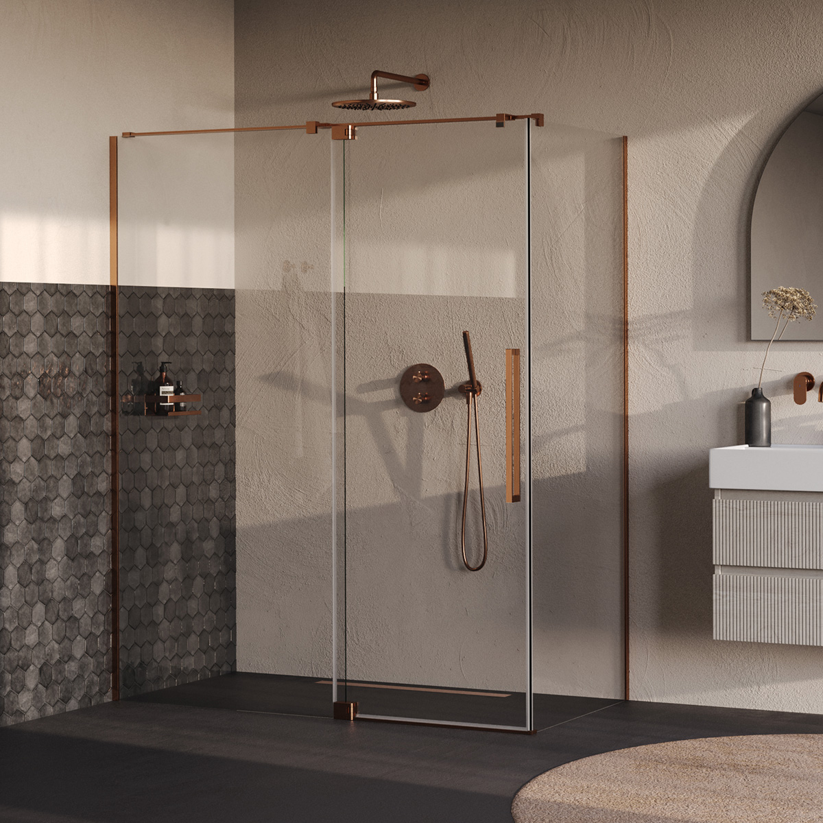 Brauer Stellar douchecabine met draaideur 160x80cm koper geborsteld PVD