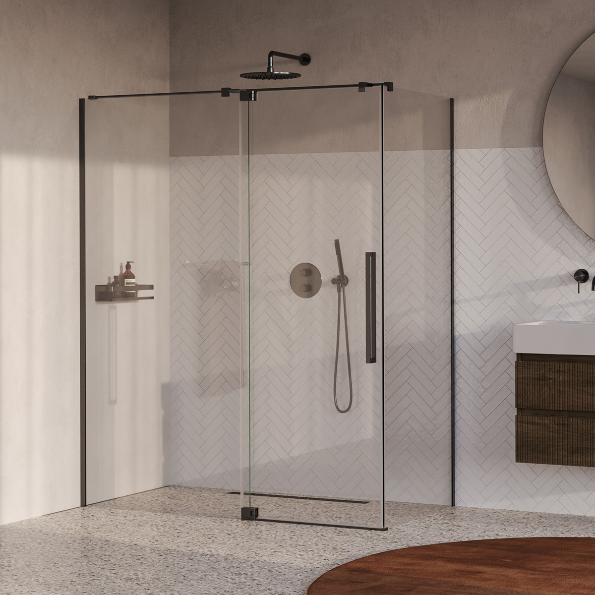 Brauer Stellar douchecabine met draaideur 160x80cm gunmetal geborsteld PVD