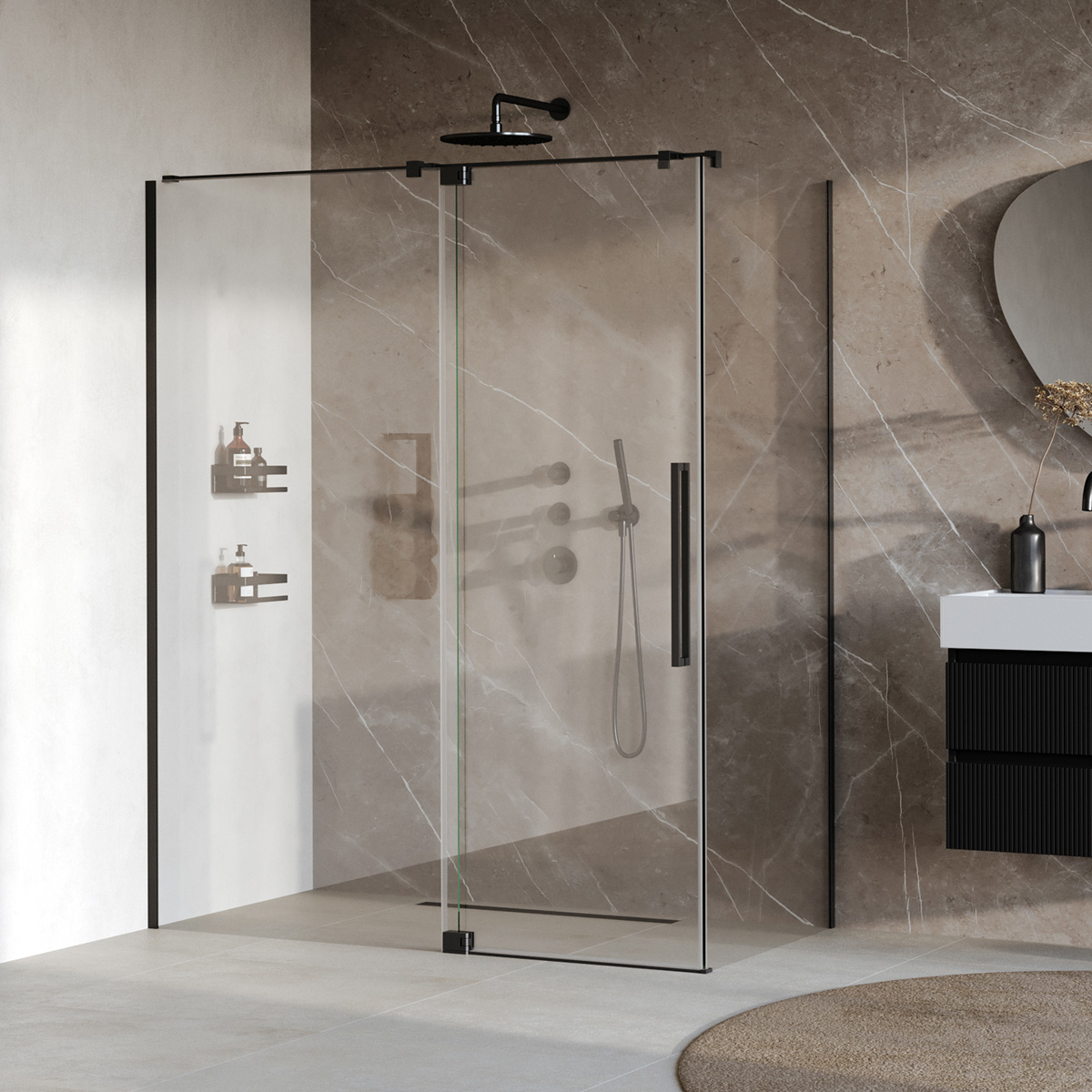 Brauer Stellar douchecabine met draaideur 160x100cm zwart mat