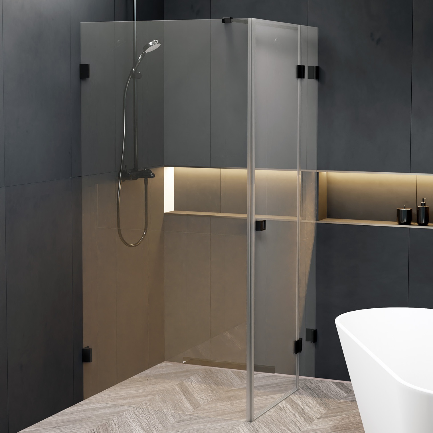 Riho Scandic X203 douchecabine rechts 80x80cm zwart mat