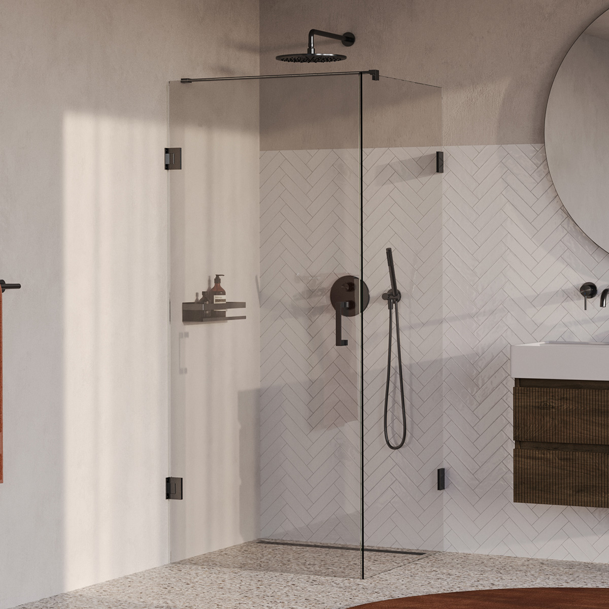 Brauer Void profielloze douchecabine 90x90cm gunmetal geborsteld PVD