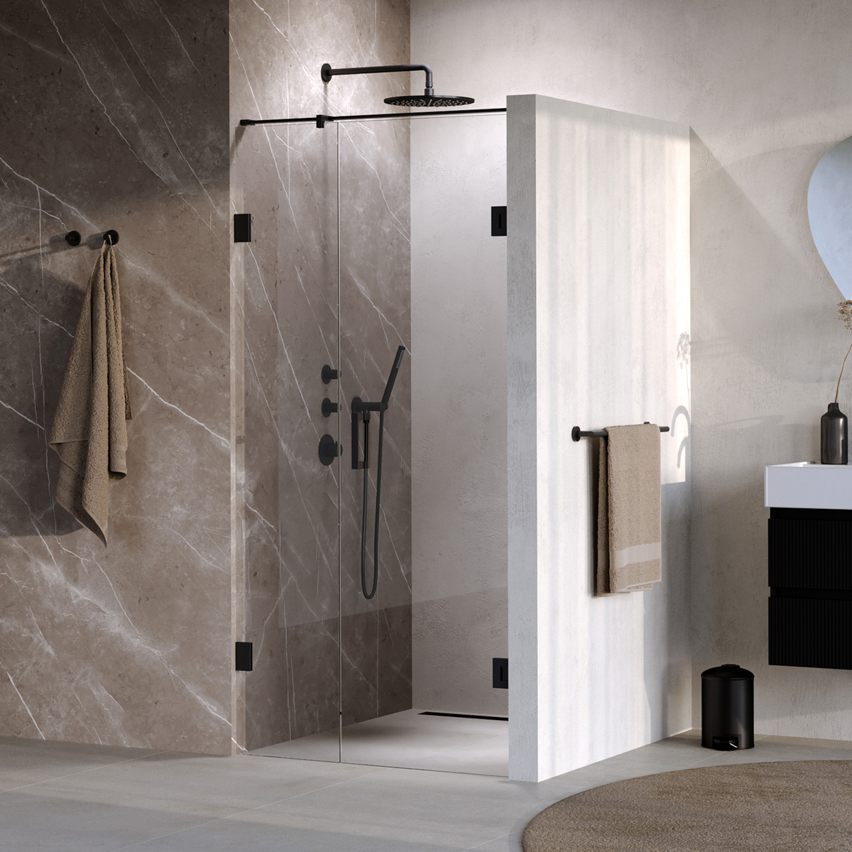 Brauer Void profielloze nisdeur 100cm met draaideur 60cm aan muur zwart mat