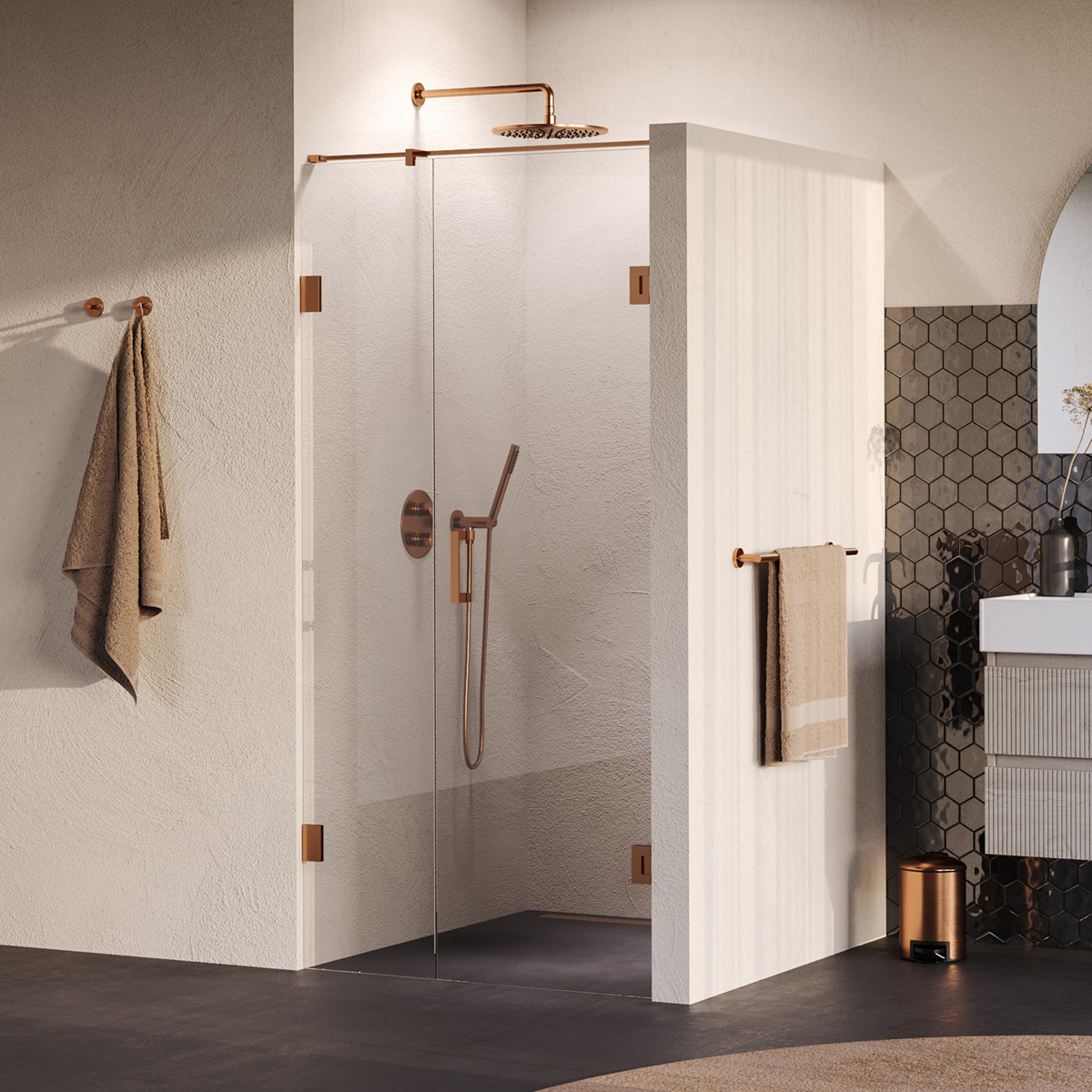 Brauer Void profielloze nisdeur 100cm met draaideur 60cm aan muur koper geborsteld PVD