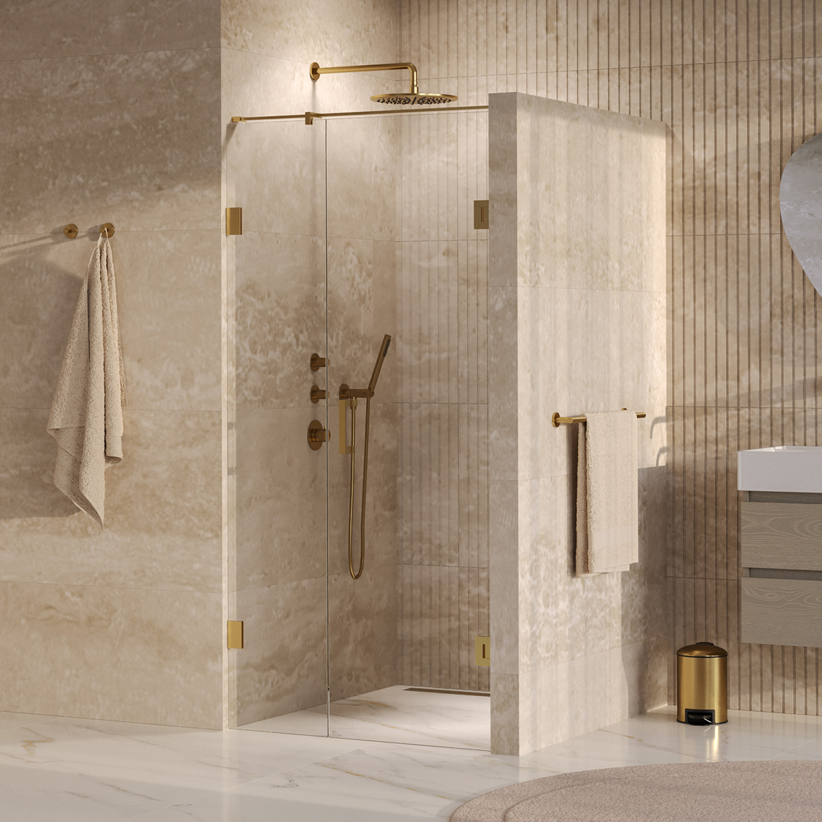 Brauer Void profielloze nisdeur 100cm met draaideur 60cm aan muur messing geborsteld PVD